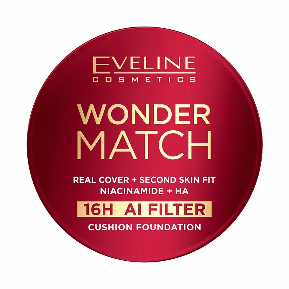 Eveline Cosmetics Kryjący Podkład Cushion z niacynamidem i kwasem hialuronowym Wonder Match Trwałość do 16h