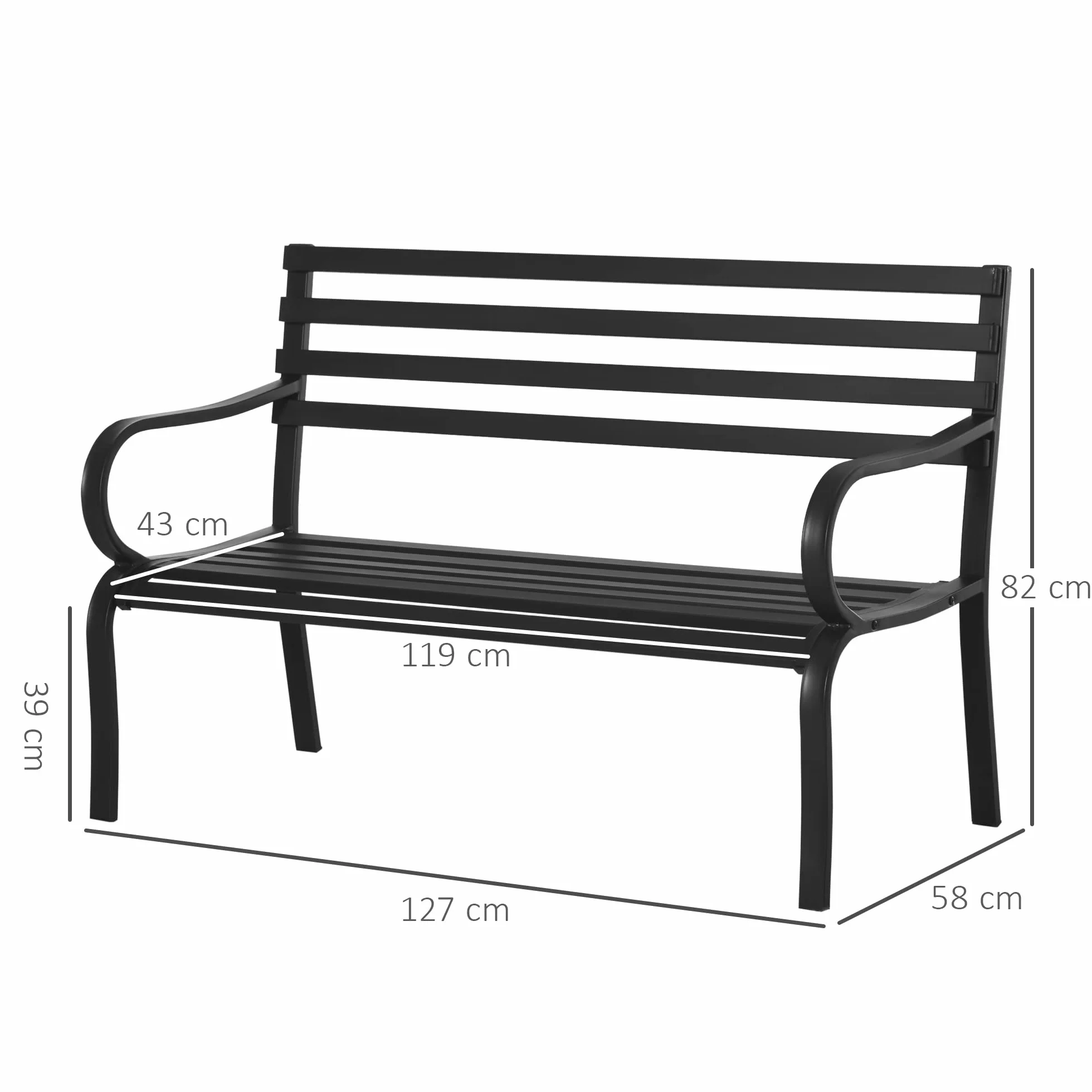Outsunny Ławka ogrodowa metalowa 2-osobowa czarna