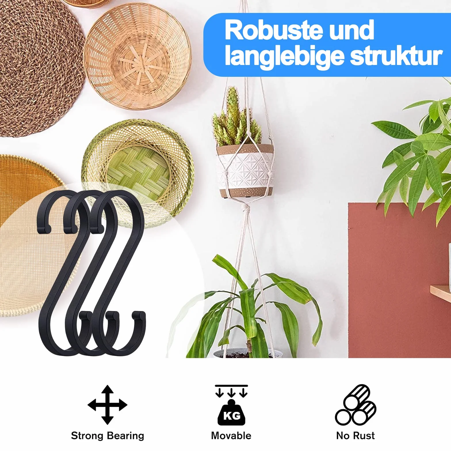 10 sztuk wysokiej jakości aluminiowych haków w kształcie litery S, wielofunkcyjne czarne haki w kształcie litery S, metalowe haki do dużych obciążeń, do kuchni, sypialni, łazienki, garderoby, roślin, urządzeń ogrodowych