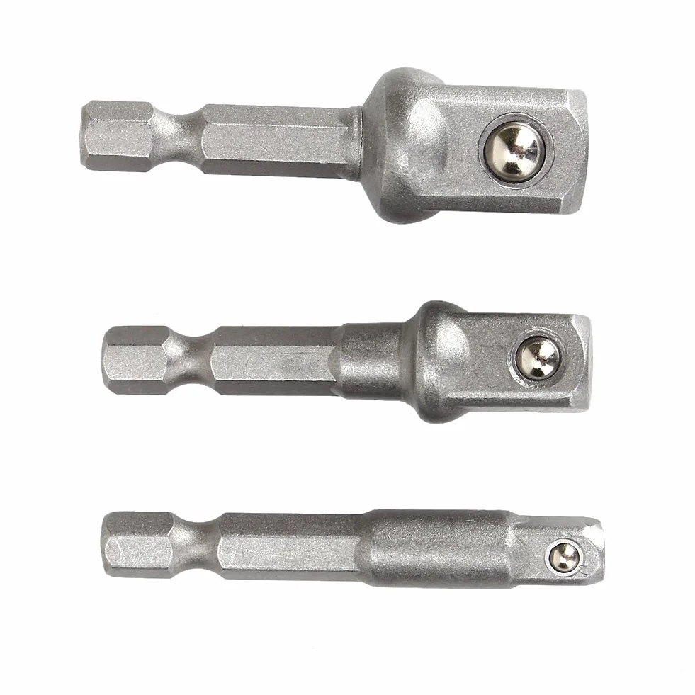 3-częściowy zestaw adapterów nasadowych, adapter gniazda wkrętarki udarowej, 1/4" 3/8" 1/2" Napęd z chwytem sześciokątnym Wiertarka elektryczna wkrętak nasadowy Klucz dynamometryczny do wiertarko-wk