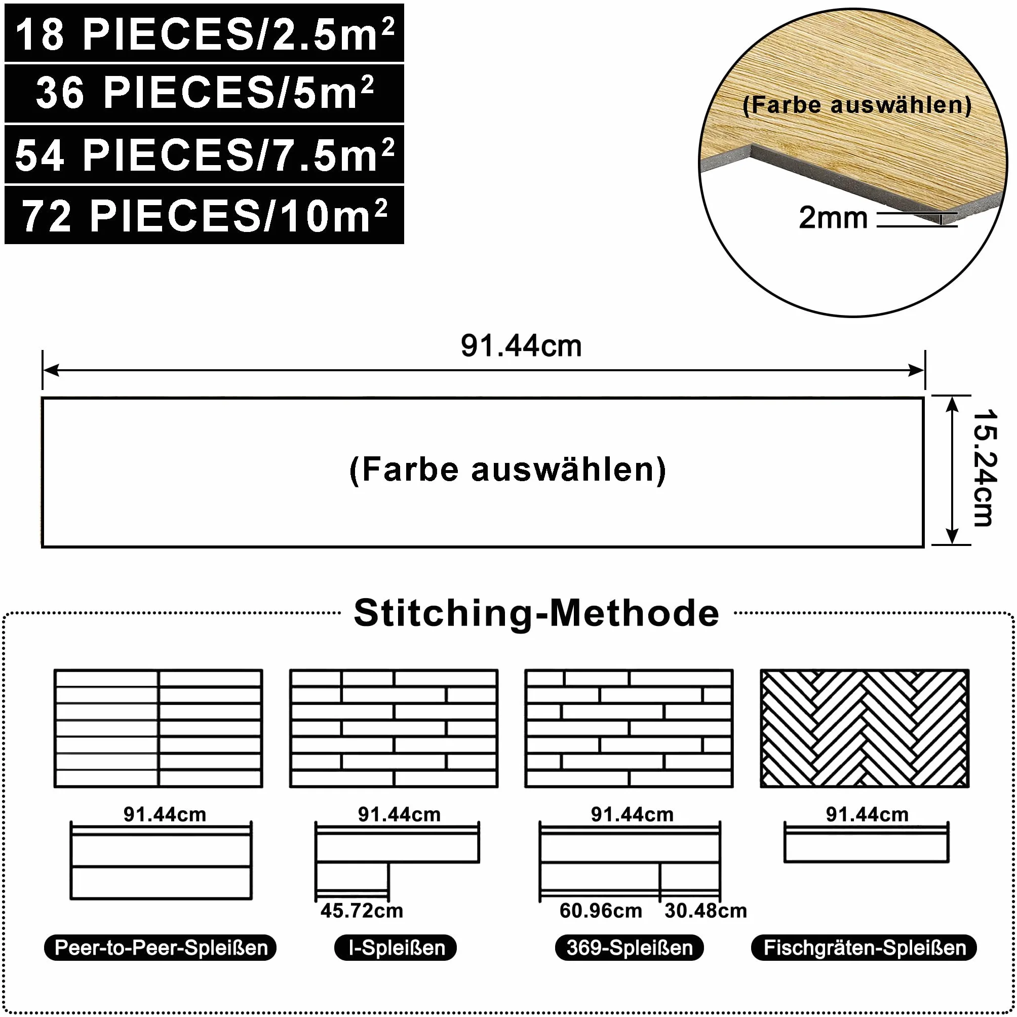 72 sztuki podłóg winylowych z PCW, 10 m², samoprzylepne płytki z efektem drewna, wodoodporne i nadają się do ogrzewania podłogowego, wymiary 91,44 cm x 15,24 cm x 2 mm, brązowy