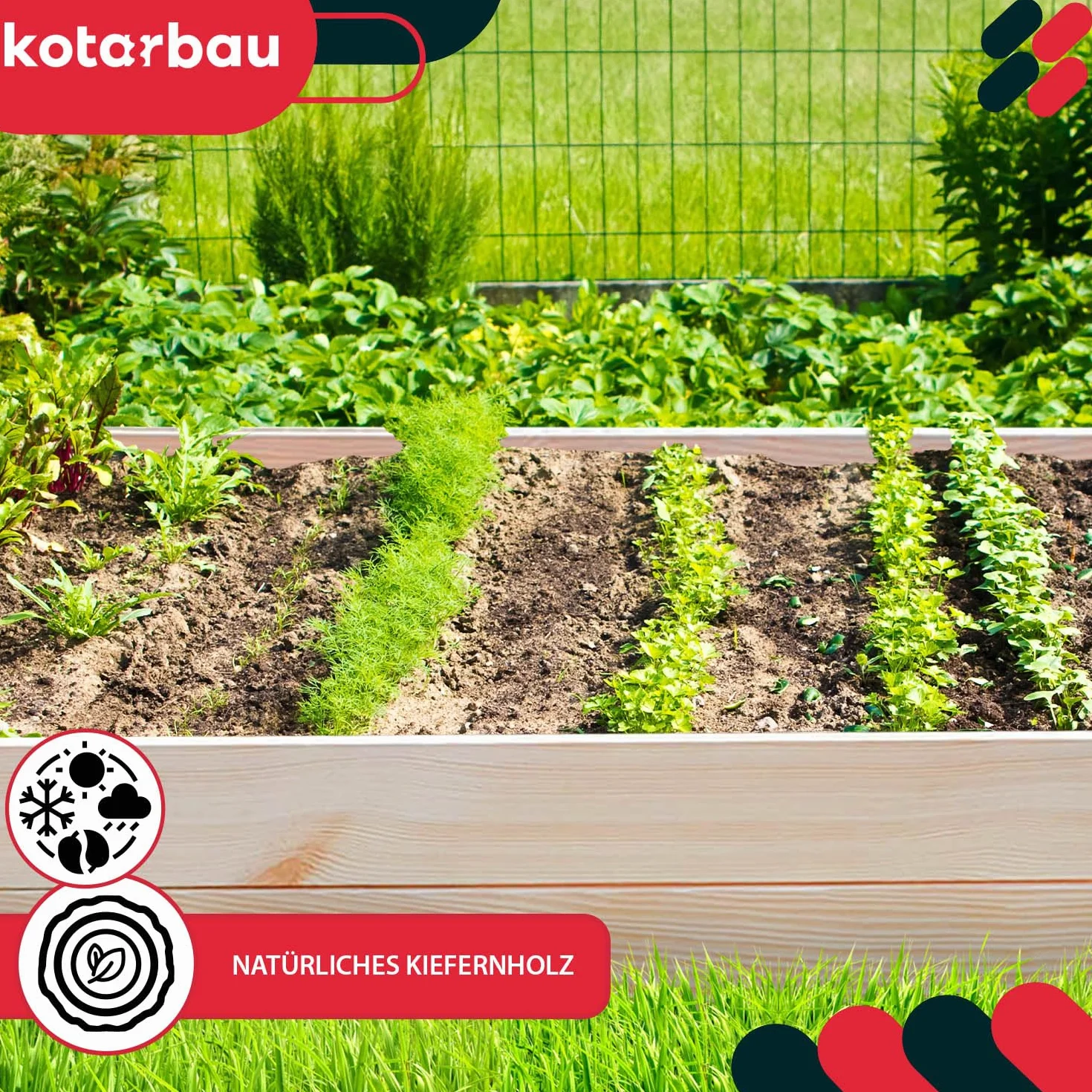 KOTARBAU® Skrzynka Drewniana na Warzywa - 140 X 80 X 18 CM - Warzywniak z Agrowłókniną - Skrzynia Uprawowa - Rękawiczki Pazurki