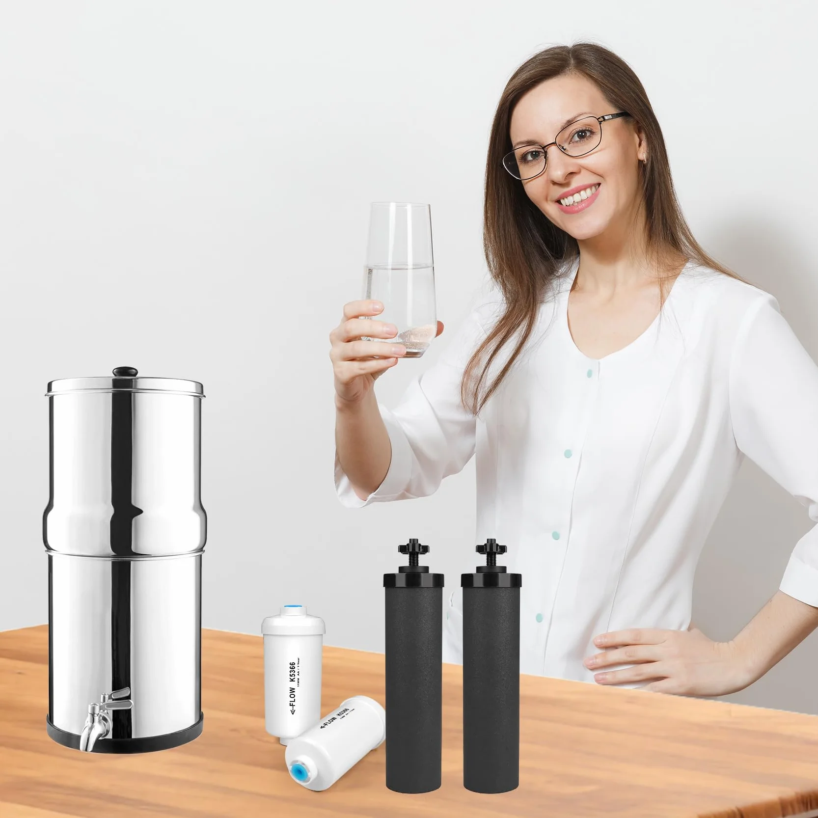 MACIFECI Zamiennik filtra wody do Berkey®, 2 czarne filtry węglowe i 2 filtry fluorkowe kompatybilne z Berkey® filtr do wody 4 zestawy combo, kompatybilne z systemem filtrów wody Berkey® Gravity
