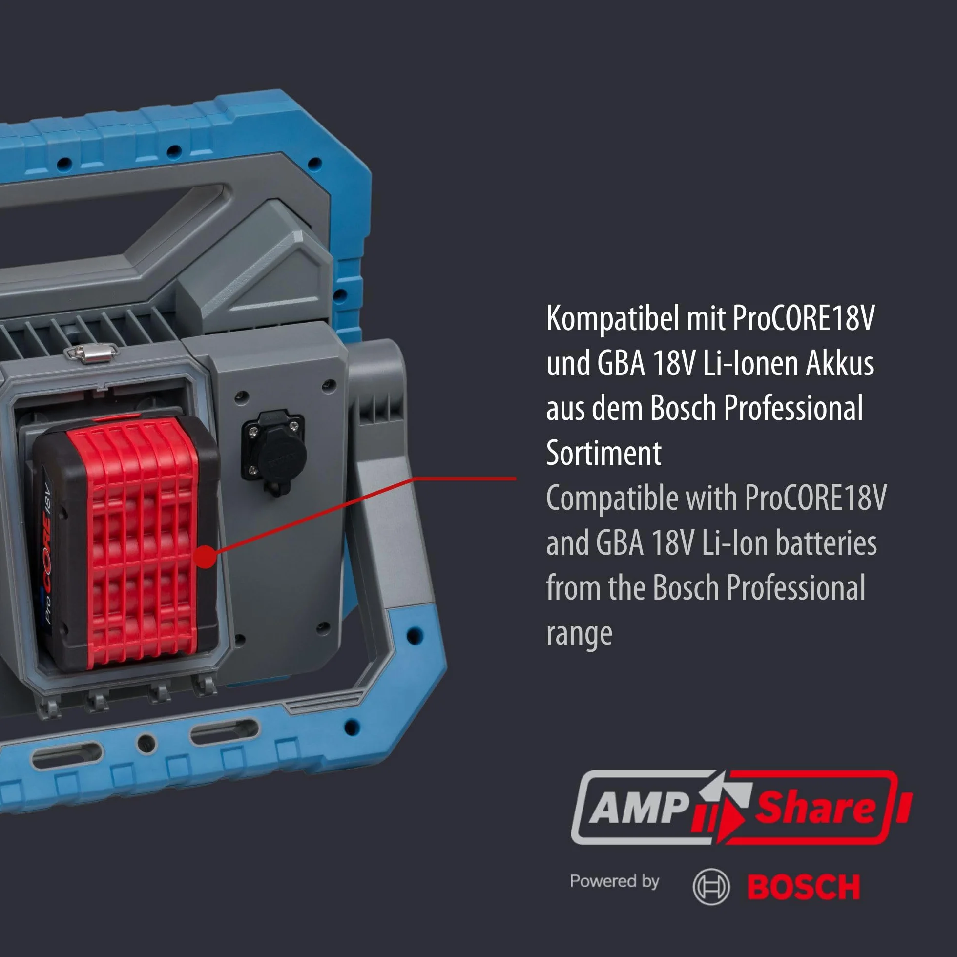 Brennenstuhl Reflektor LED BS 8050 MH (kompatybilny z systemem akumulatorowym Bosch Professional 18V, 80W, 5m kabel RN, 7900lm, bez akumulatora)