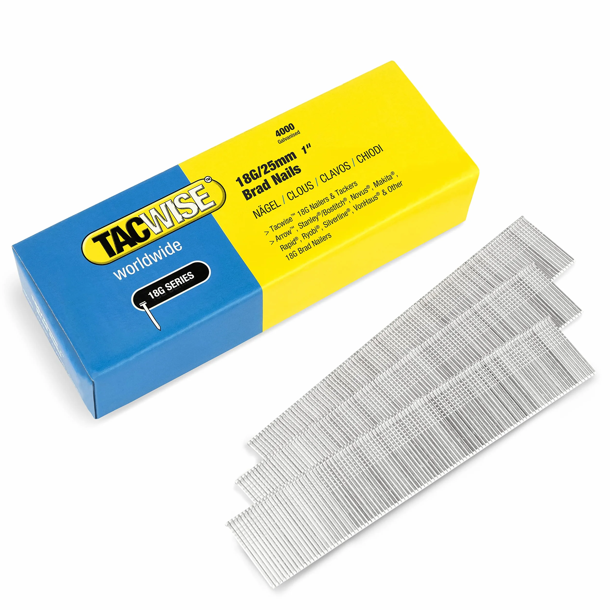 Tacwise 1710 Typ 18G / 25 mm ocynkowane gwoździe Brad, opakowanie 4000 sztuk, srebrne