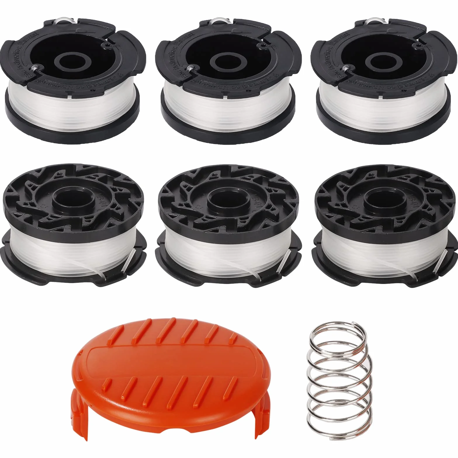 Zestaw 6 szpulek żyłkowych A6481 A6485 do podkaszarki Black Decker STC1820CM STC1820PC STC1820EPC STC1840EPC ST5530 ST1823 GLC1823L20 (6 szt. + 1 copertura + 1 molla)