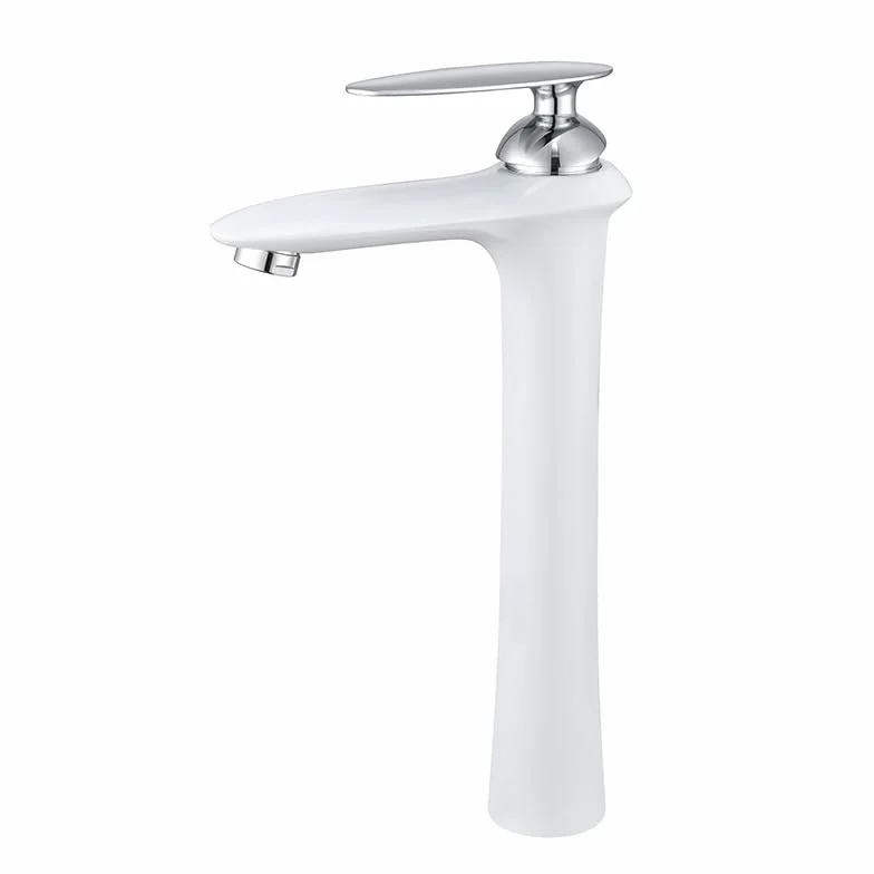 Bateria umywalkowa, Miedziana, jednootworowa, ceramiczna bateria umywalkowa | Wielokolorowa umywalka nablatowa w łazience: kran z jednym otworem(White+Chrome Basin Faucet)
