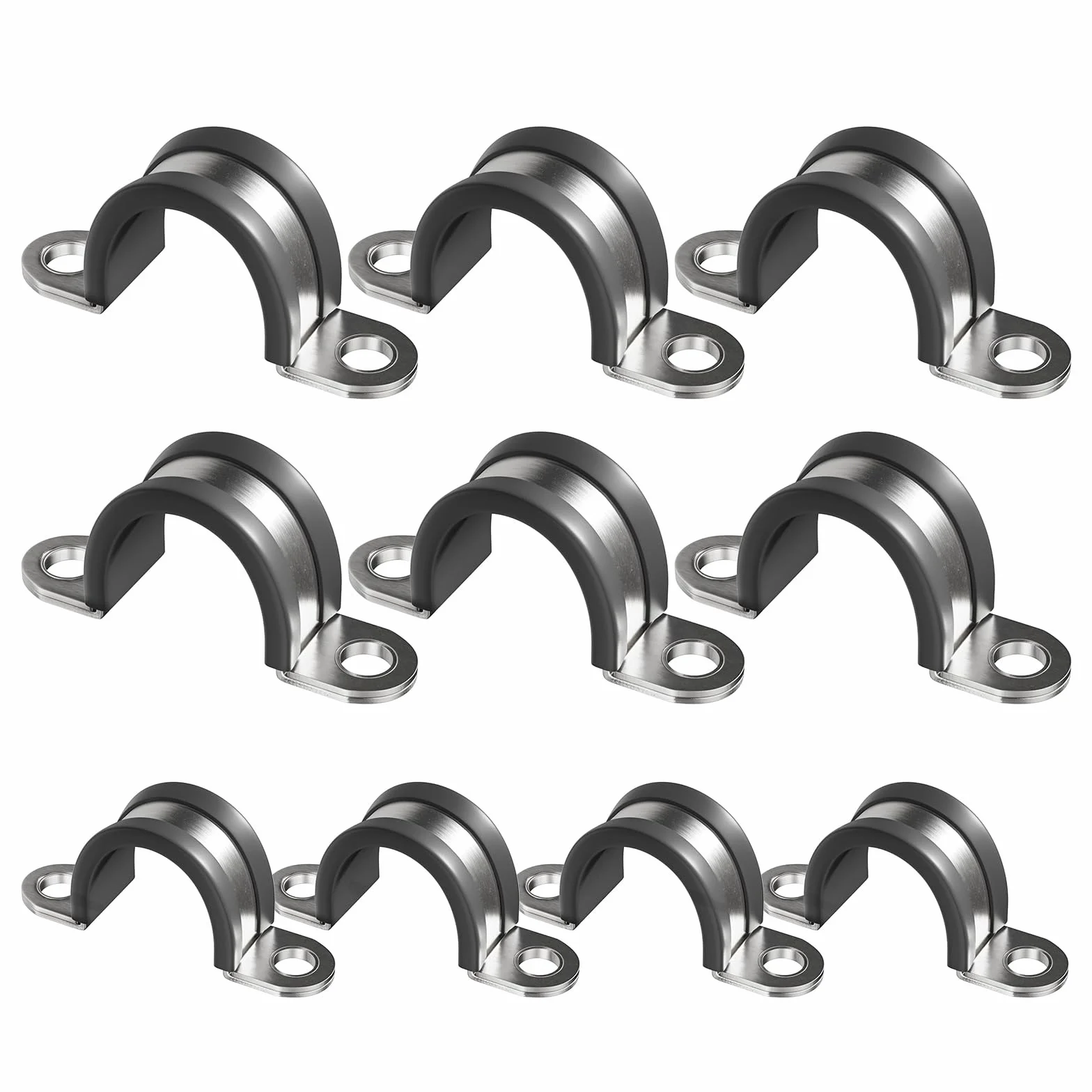 10 szt. 75 mm 2-otworowy zacisk paska U-Tube, stal nierdzewna 304 z klipsem z gumową podszewką EPDM, dwuwarstwowe uszczelki, gumowe, amortyzowane, izolowane zaciski do instalacji rur, rur lub