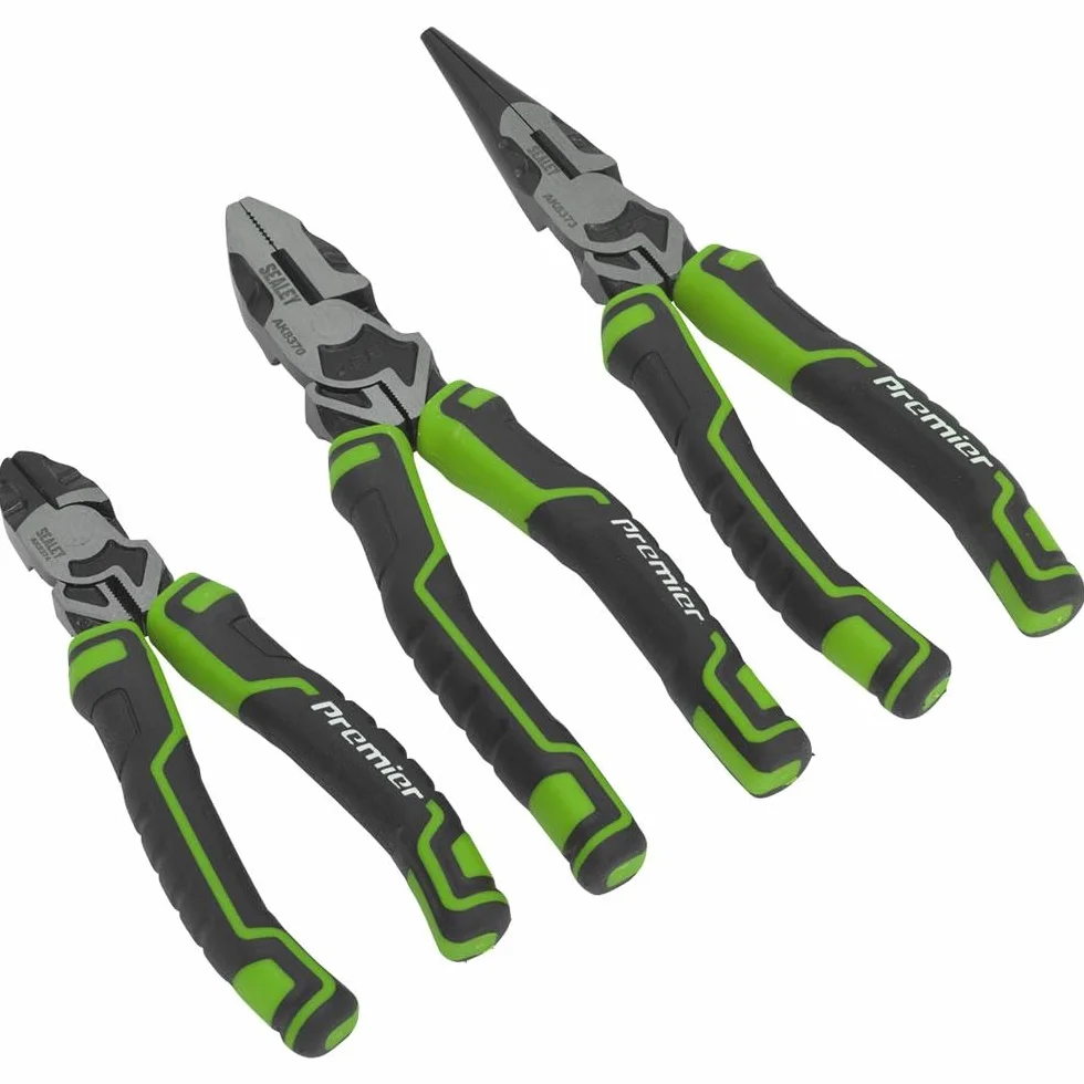 Sealey AK8376HV zielony 3-częściowy zestaw szczypiec o wysokiej dźwigni Hi-Vis