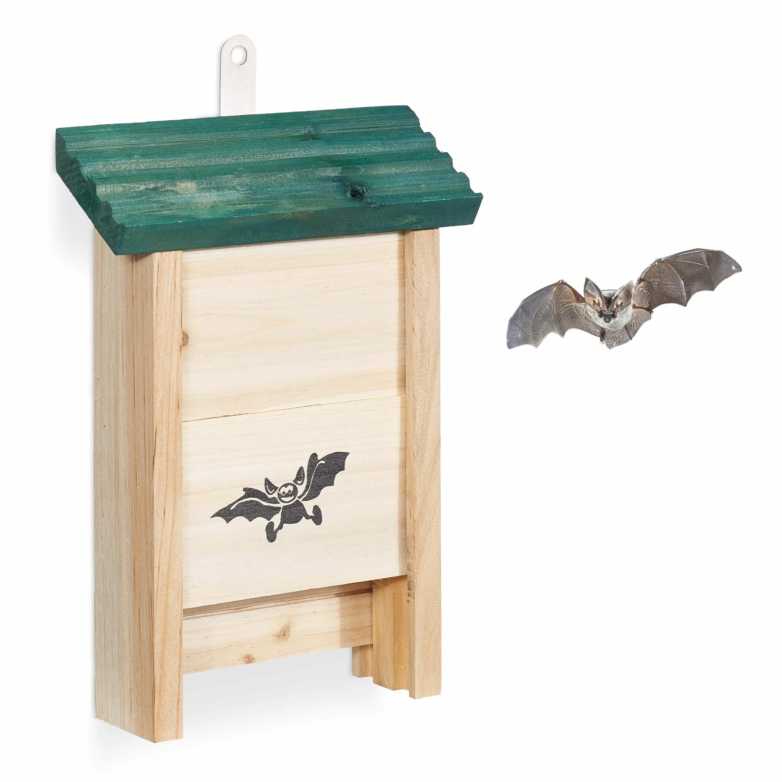 Relaxdays Bat Box, schronienie dla nietoperzy, wykonane z surowego drewna, wys. x szer. x gł.: 25,5 x 18 x 6 cm, naturalny/zielony