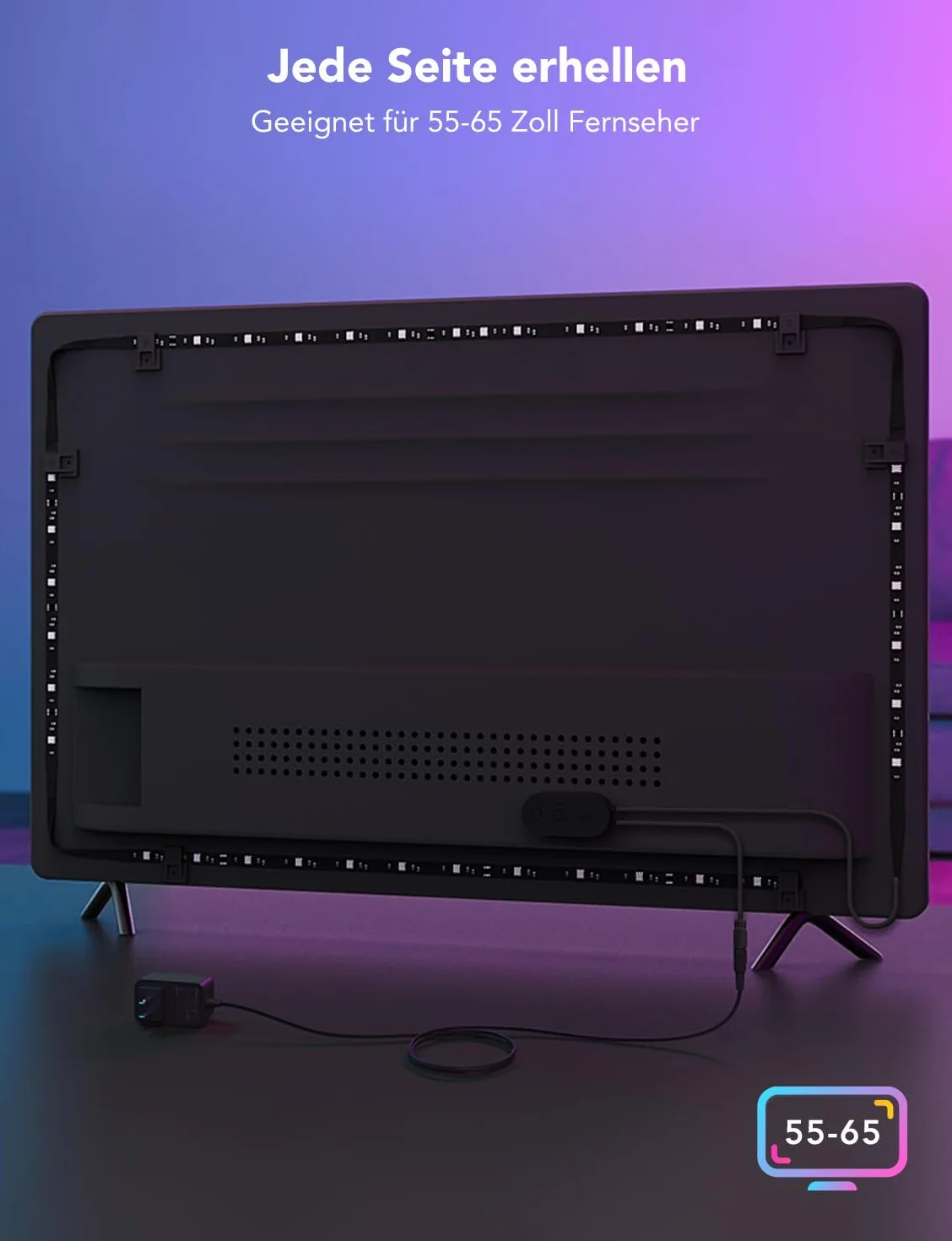 Govee Podświetlenie LED Telewizora, Taśma LED RGBIC do Telewizorów 55-65 cali, Inteligentna Taśma LED 3,8 M Ze sterowaniem Bluetooth i Wi-Fi, Współpracuje z Alexą, Synchronizacja Muzyki