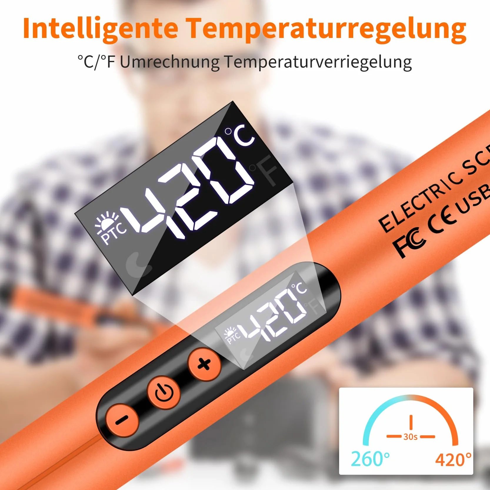 KKMOL Zestaw lutownicy akumulatorowej, lutownica USB ładowana z LCD, temperatura regulowana 330 °C - 420 °C, 1 grot lutowniczy, drut lutowniczy, pasta lutownicza, profesjonalny bezpieczny komplet