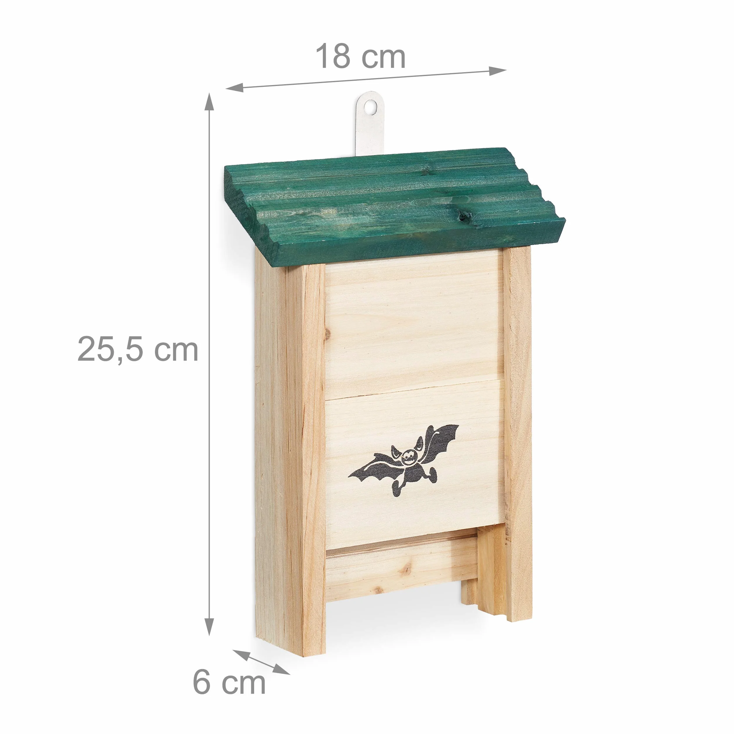 Relaxdays Bat Box, schronienie dla nietoperzy, wykonane z surowego drewna, wys. x szer. x gł.: 25,5 x 18 x 6 cm, naturalny/zielony