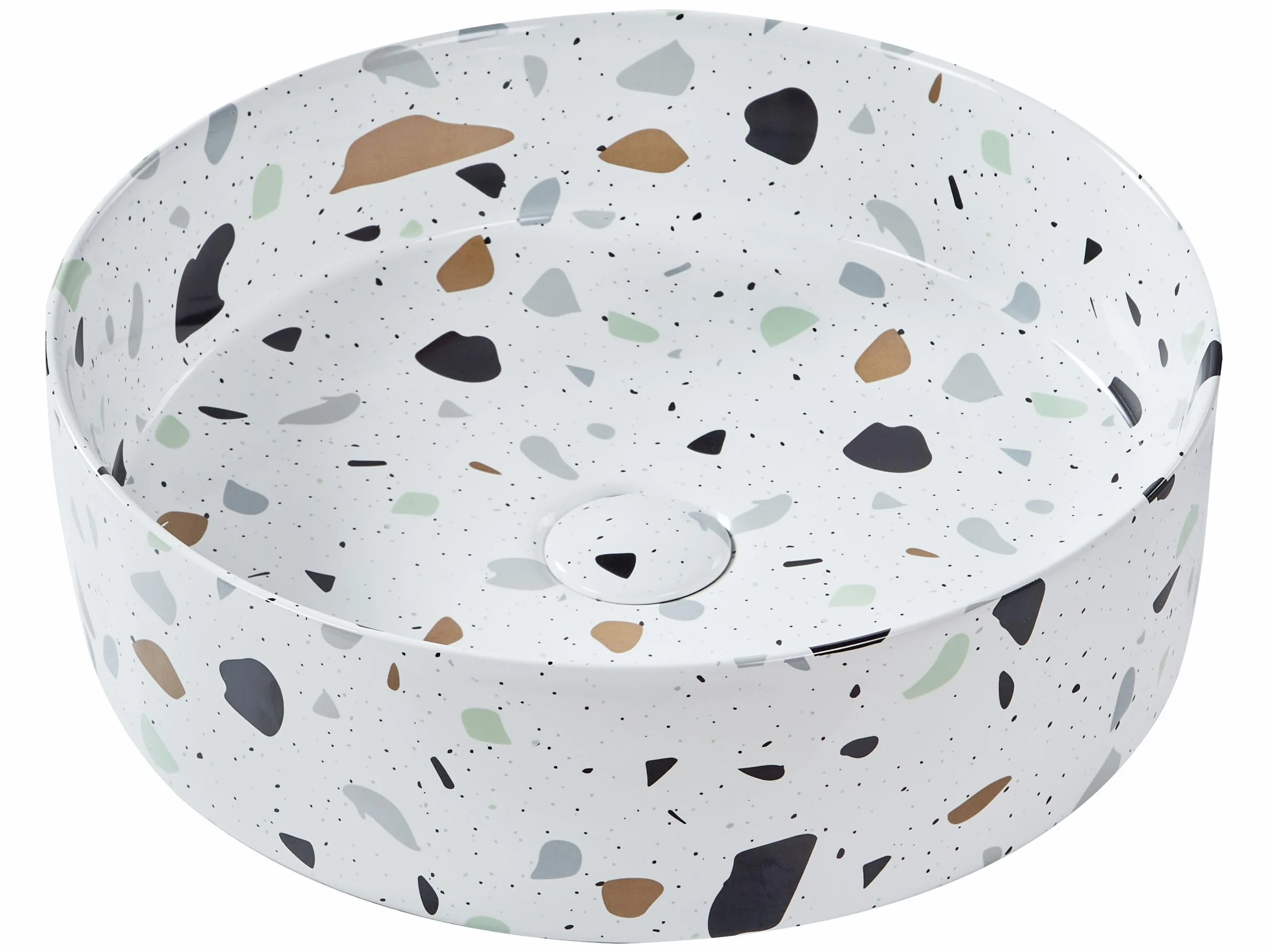 Umywalka łazienkowa nablatowa ceramiczna z efektem lastryko okrągła 40 cm Nules