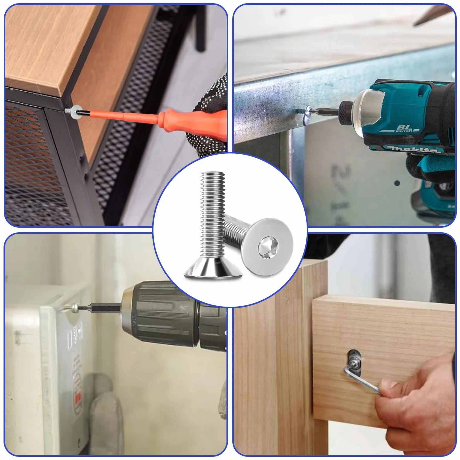 20 sztuk śrub z łbem stożkowym ze stali nierdzewnej M6 x 60 mm, śruby z łbem sześciokątnym M6, śruby z łbem wpuszczanym, z 2 sztukami sześciokątnych łba wkrętaka DIN 7991/ISO 10642 (srebrne)