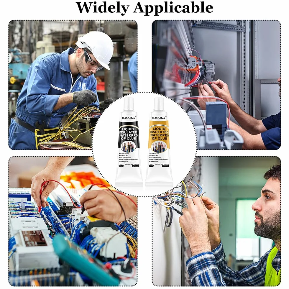 Liquid Electrical Tape, Wodoodporna i szybkoschnąca taśma izolacyjna, odpowiednia do wszystkich rodzajów kabli i urządzeń elektrycznych (50 ml czarna + 50 ml biała)