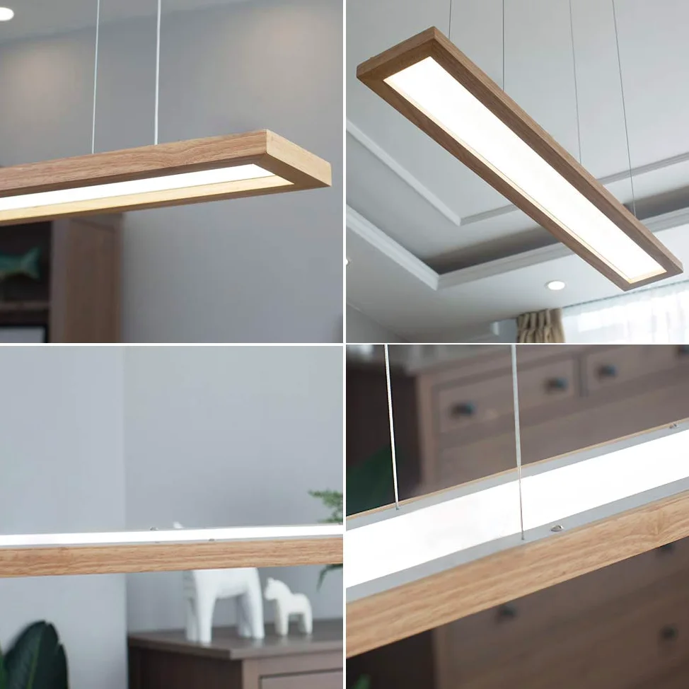 ZMH Lampa wisząca LED, drewniana, rustykalna, z możliwością ściemniania, 40 W, pilot zdalnego sterowania, z regulacją wysokości, do jadalni, gabinetu, salonu, kuchni