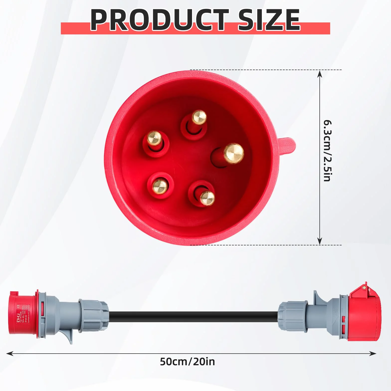 Adapter Cee 32A na 16 A 5-pinowy przenośny wodoodporny IP44 0,5 m wysoki prąd 5x2,5 mm² do pojazdów elektrycznych, domu, warsztatu, budowy, przemysłu
