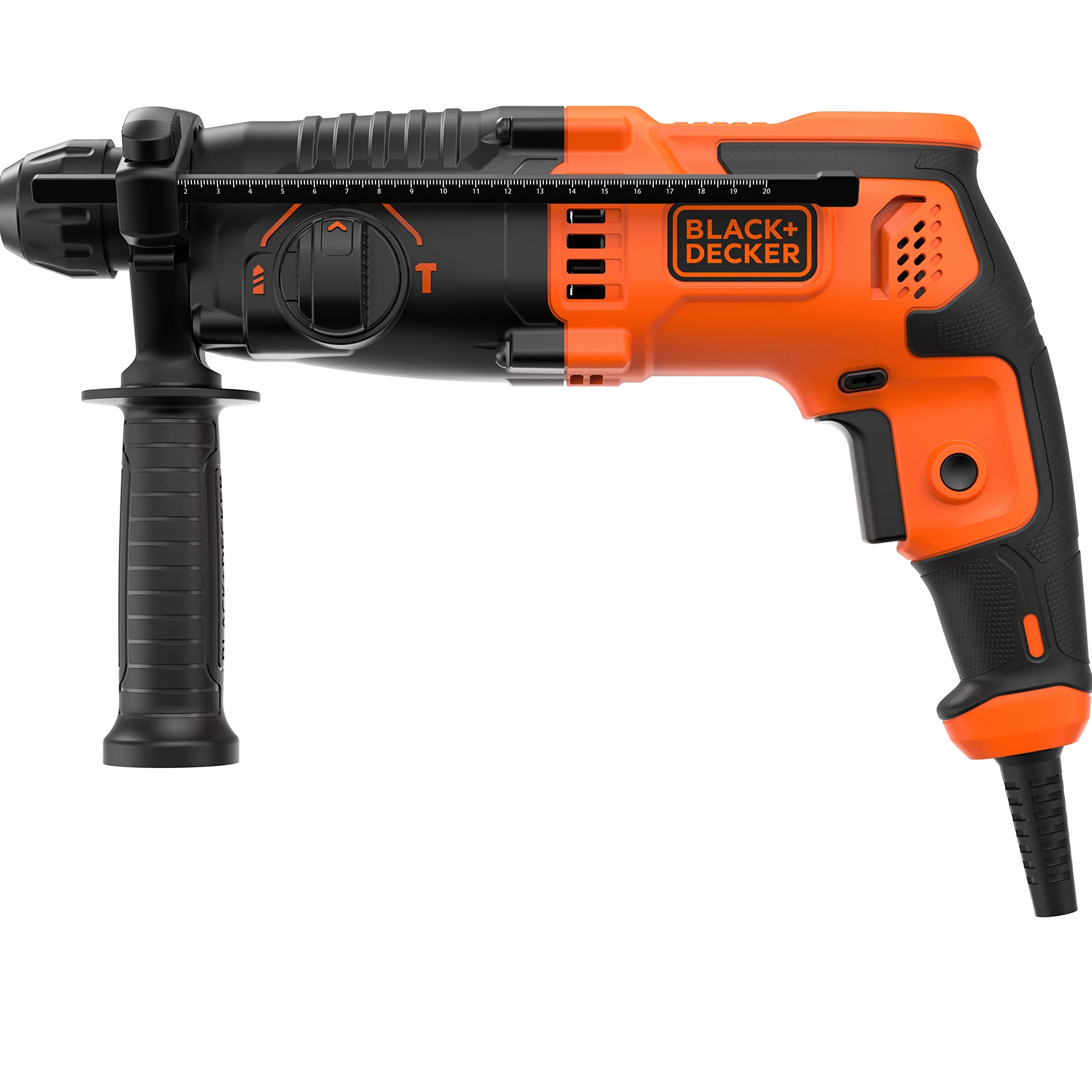 Black+Decker SDS-plus młot kombi BEHS01 (650 W, 1,4 J, do efektywnego wiercenia, udaru i lekkich prac dłutujących, w zestawie 2 wiertła SDS-plus, uchwyt wiertarski na koło zębate, adapter)