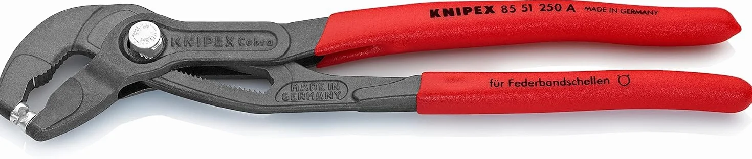 KNIPEX Szczypce do opasek zaciskowych z taśmy sprężynowej fosforanowana, szara pokryte antypoślizgowym tworzywem sztucznym 250 mm, 85 51 250 A