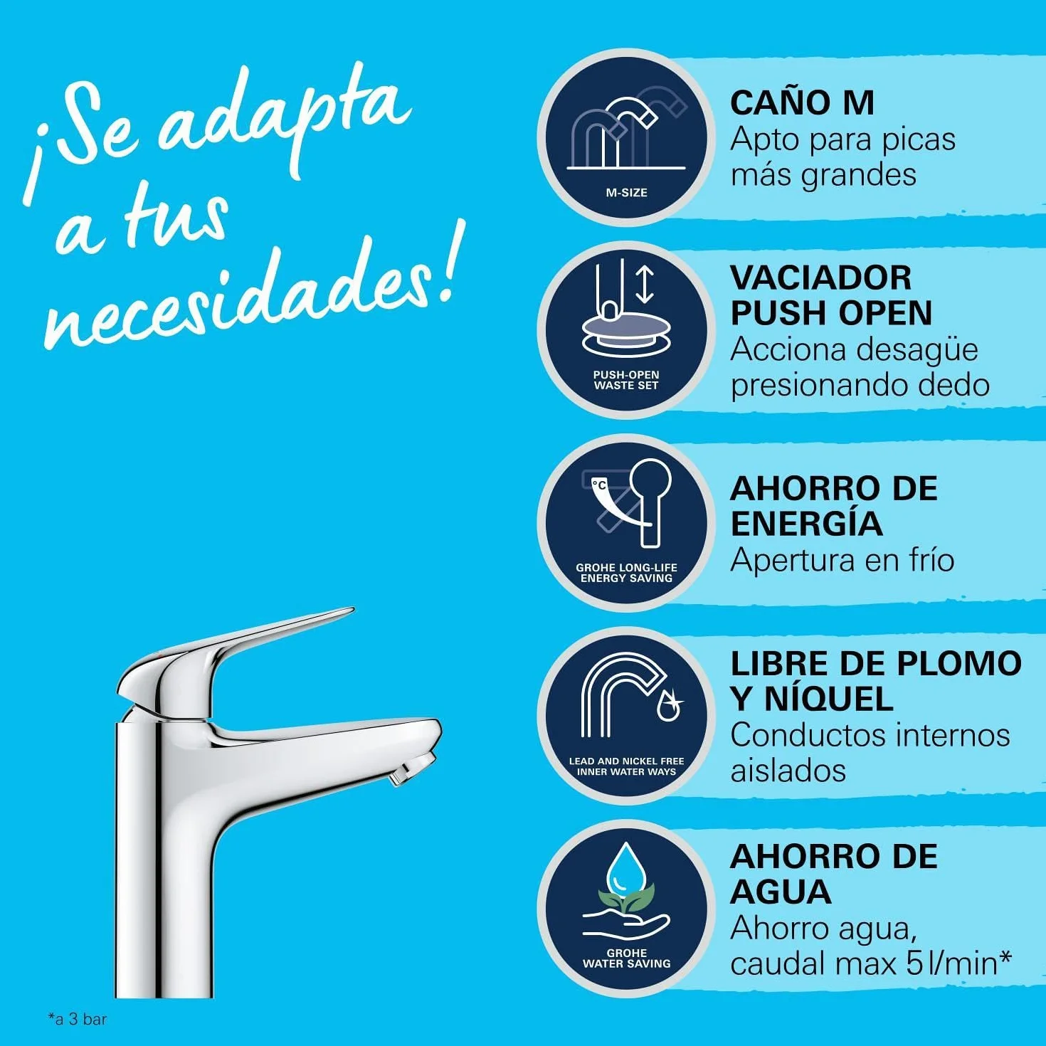GROHE Swift, energooszczędna bateria umywalkowa, zimna woda w pozycji środkowej (kran do umywalki, wysokość 18 cm, z odpływem pop-up, z narzędziem 3 w 1, łatwa instalacja), chrom, 24329001