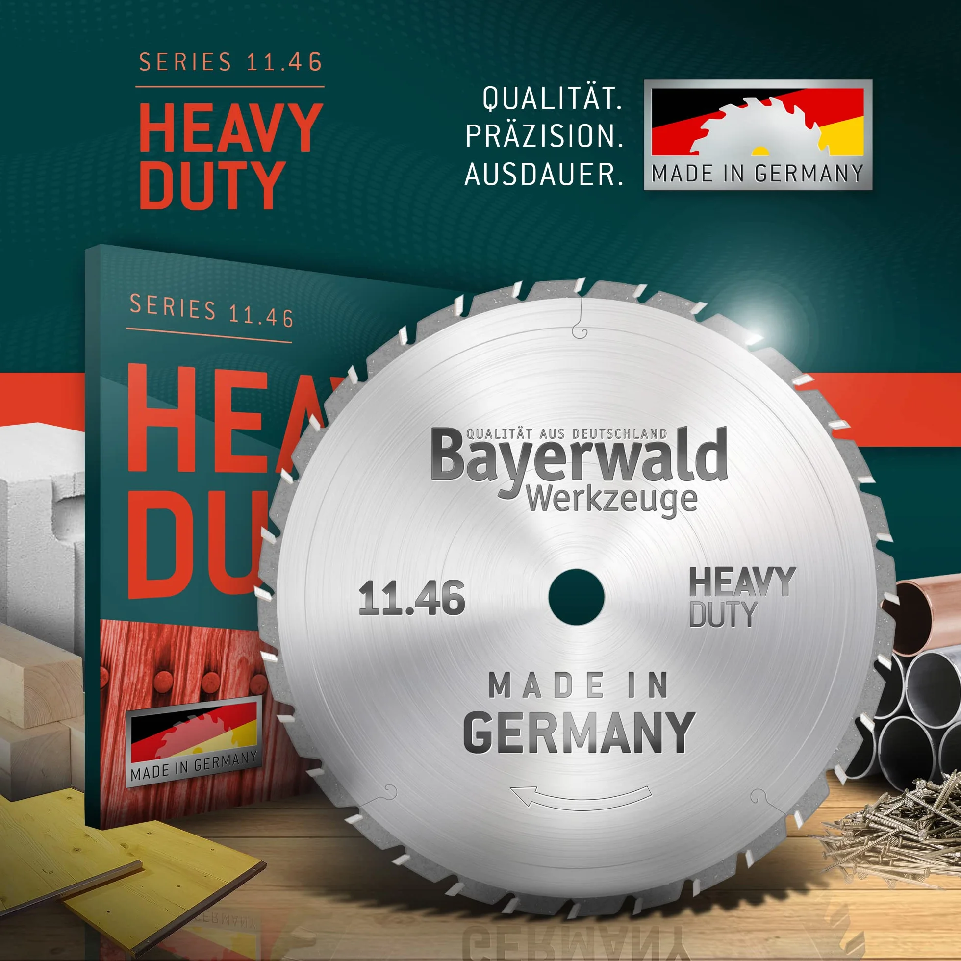 Bayerwald – HM brzeszczot do piły tarczowej – Ø 450 mm x 3,5 mm x 30 mm | zęby wymienne (66 zębów) | kombinowane otwory | bardzo wytrzymałe ostrze uniwersalne – odporne na gwoździe do piły budowlanej