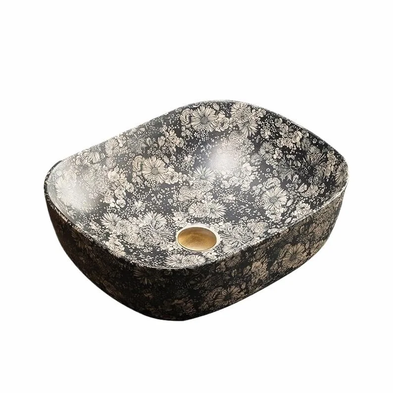 zlew nablatowy Ceramiczna umywalka łazienkowa, 48 * 39 * 14 cm, nablatowa, porcelanowa, nablatowa (pojedyncza umywalka)
