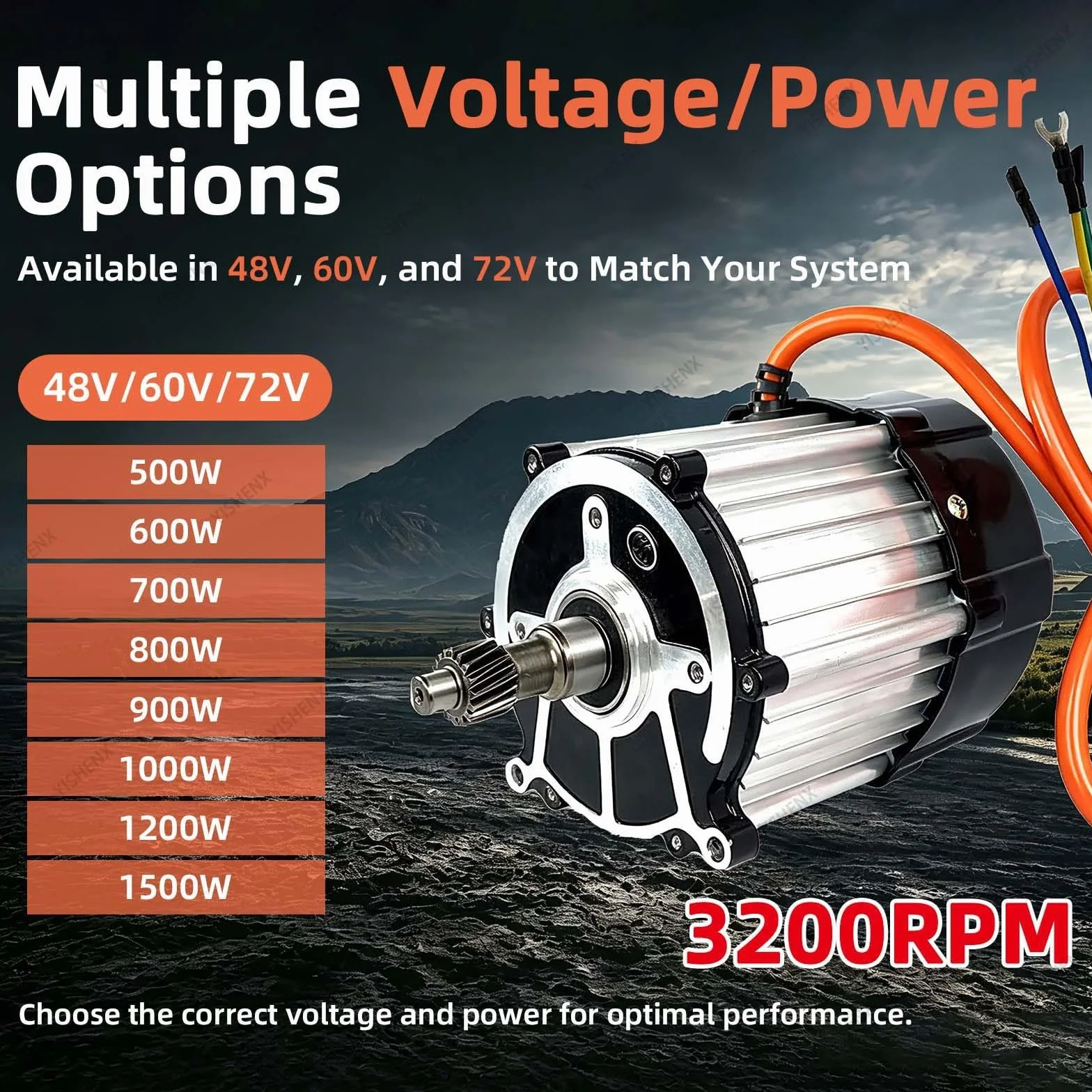 Silnik Trójkołowy Elektryczny 3200 Obr./Min, 48 V / 60 V / 72 V | Silnik Z Rdzeniem Z Czystej Miedzi 48 V / 60 V / 72 V, Obudowa Ze Stopu Aluminium, Do Elektrycznych Gokartów Czterokołowych