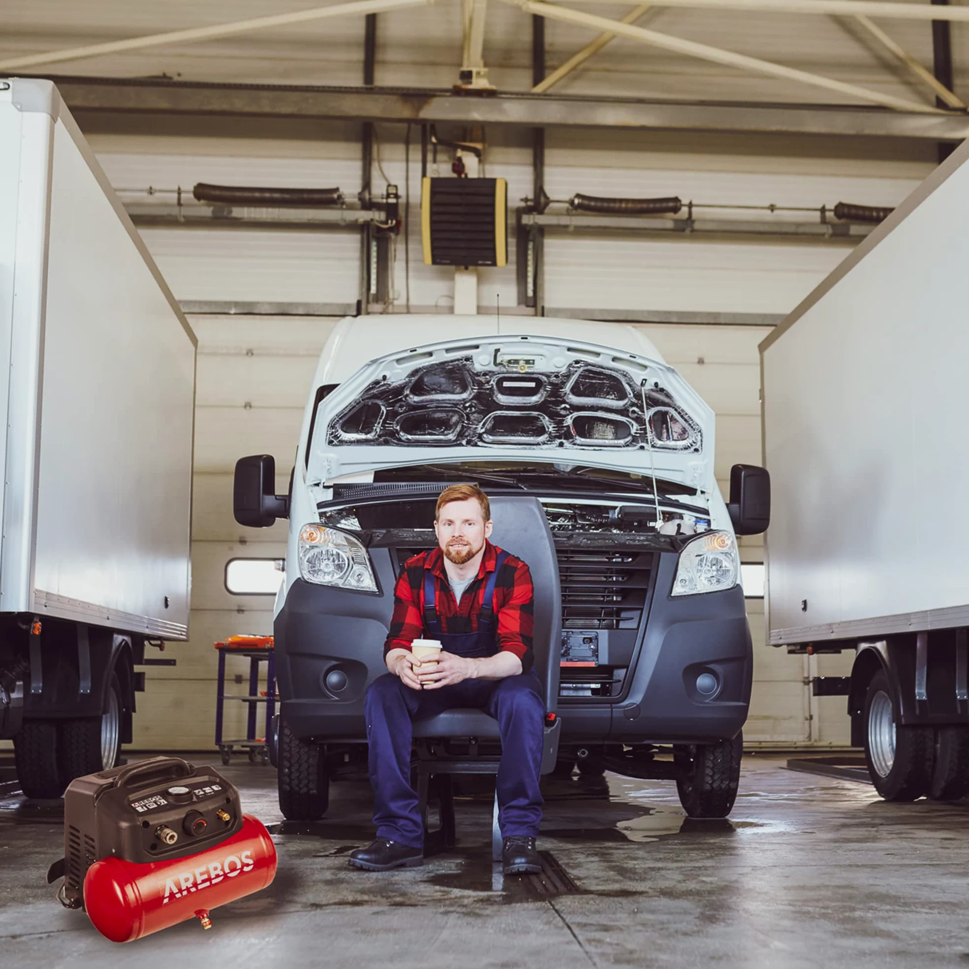 Arebos Sprężarka powietrza 6L Sprężarka 1200W | z 13-częściowym zestawem narzędzi pneumatycznych | automatyczne wyłączanie | bardzo długi wąż powietrza | bezolejowa | sprężarka powietrza 8 bar