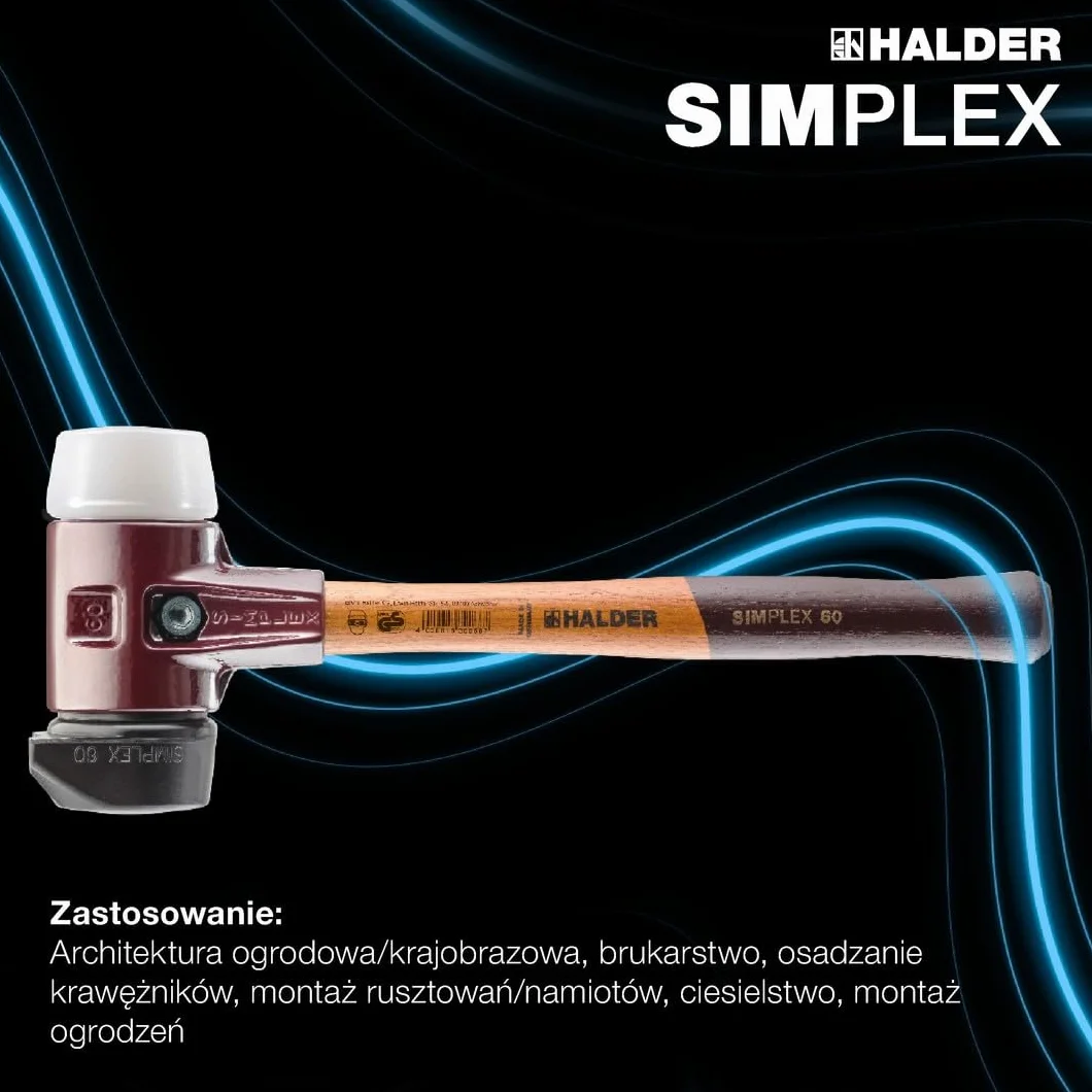 Simplex 3027.280 młotek ochronny, kompozycja gumowa, z podstawką/superplastik; z obudową z żeliwa ciągliwego i wysokiej jakości drewnianym trzonkiem, śr. = 80 mm