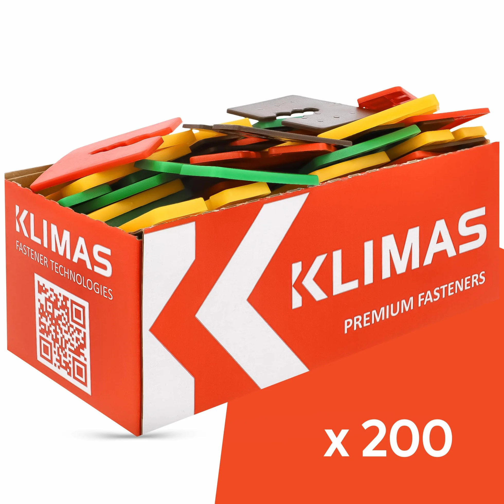 PODKŁADKI DYSTANSOWE Z TWORZYWA SZTUCZNEGO ZESTAW 200-CZĘŚCIOWY 50 x 50 mm WKRĘT-MET® KLIMAS Podkładki w Różnych Kolorach Podkładki klinowe Tuleje dystansowe Wysokość 2-5 mm MIKS