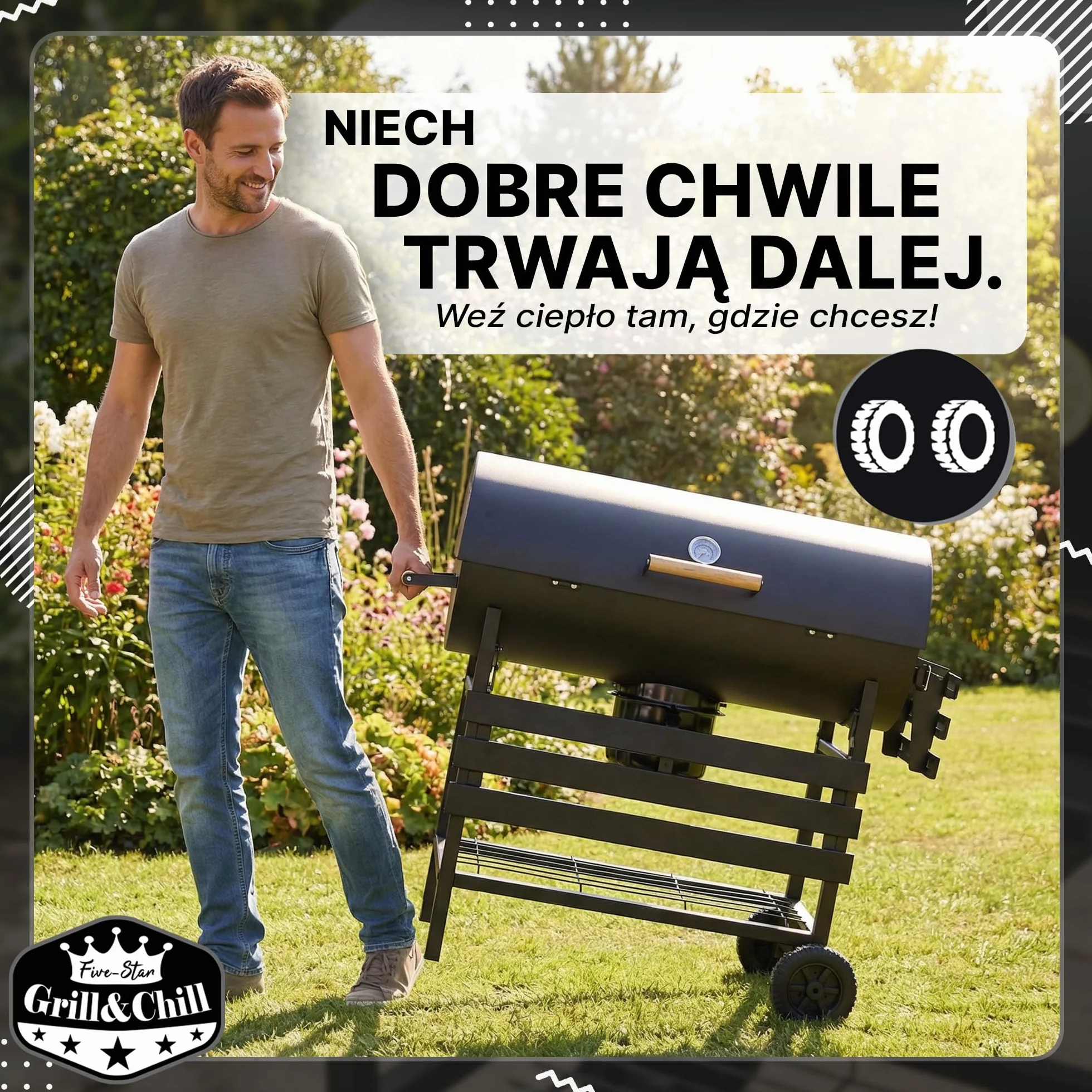 Five-Star Grill & Chill Grill Węglowy Ogrodowy z Pokrywą 71x35 cm GC0002