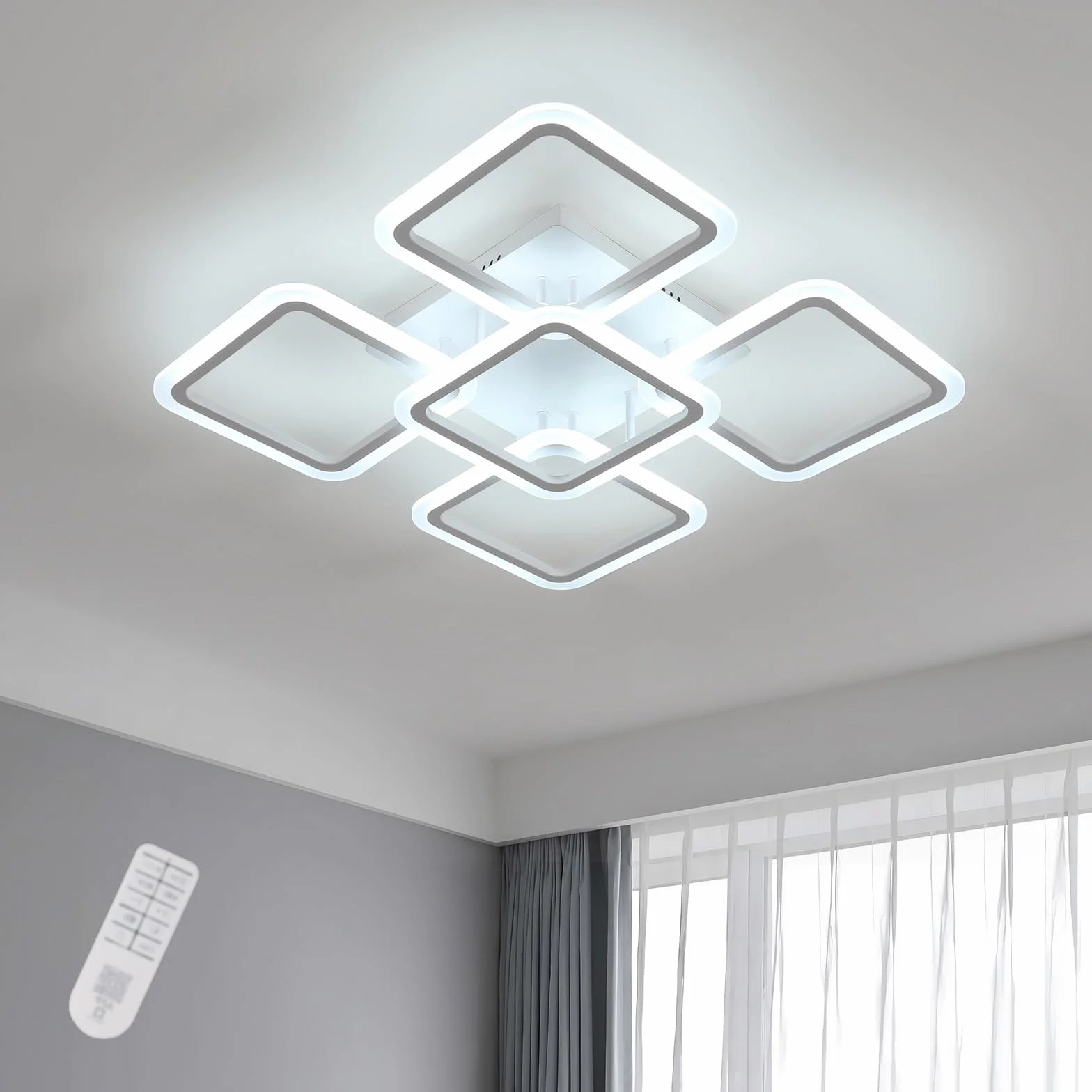 Comely Regulowany Plafon LED, Biały 5 Kwadratowy 57W 6400LM Lampa Sufitowa LED Z Pilotem 3000K-6500K, Nowoczesna Oprawa Sufitowa Do Salonu, Sypialni, Jadalni