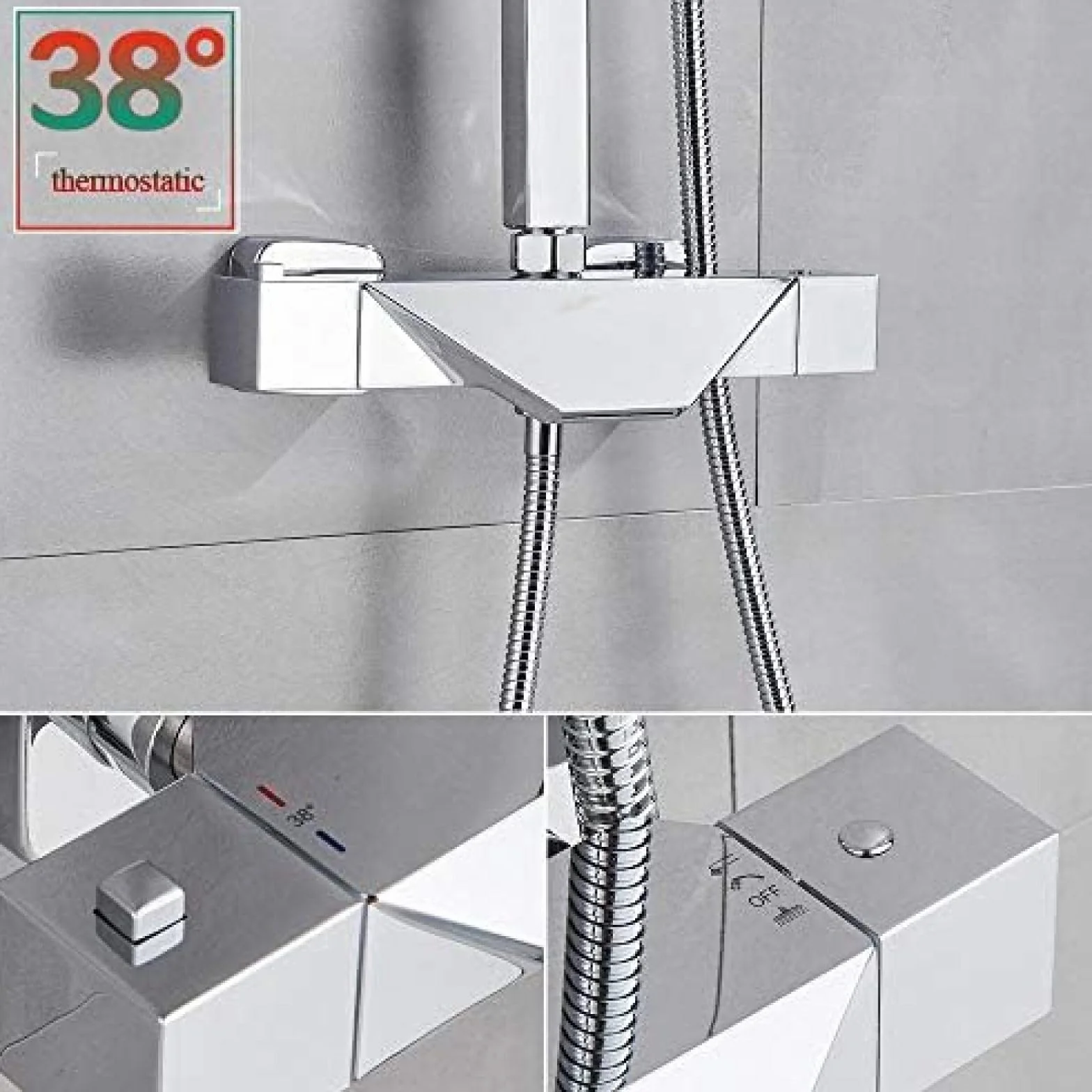Chromowana bateria prysznicowa, termostatyczna bateria prysznicowa do łazienki, deszczownica, zestaw prysznicowy 8 cali, bateria termostatyczna, kran wannowy, czarny kran, zestaw kranu prysznicowego