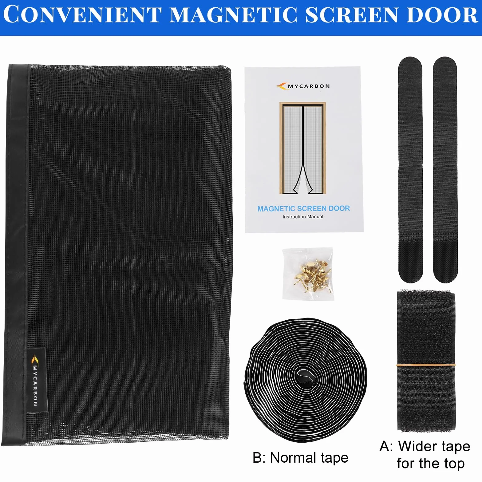 MYCARBON moskitiera magnetyczna do drzwi/okien podwójne przyleganie, mocne magnesy, czarna, 100×230 cm, z wiązaniami bocznymi