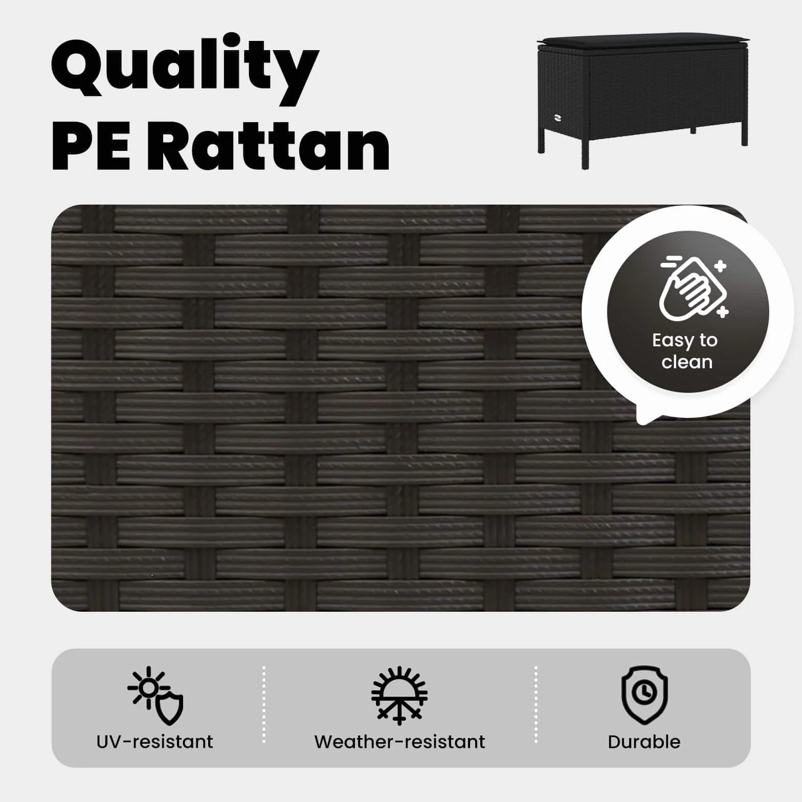 vidaXL Pufa ogrodowa z poduszką Czarny 80 x 38 x 45 cm Rattan PE, Nowoczesny podnóżek do ogrodu, uniwersalne siedzisko na świeżym powietrzu, rattanowy ottoman, minimalistyczny mebel