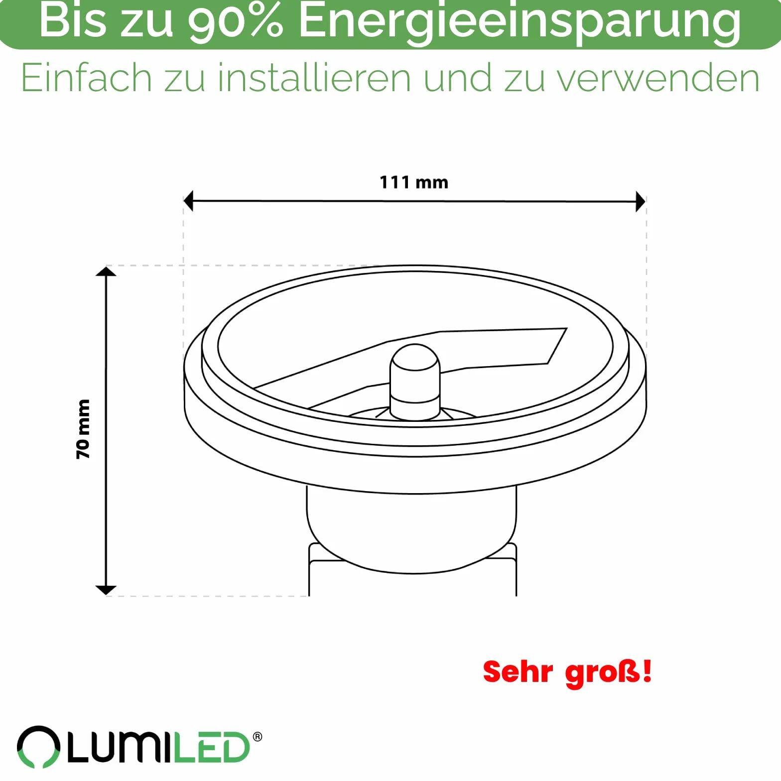 Żarówka LED G53 Reflektor AR111 15W = 100W 1521lm 4000K Neutralna 24° 12V Srebrna LUMILED