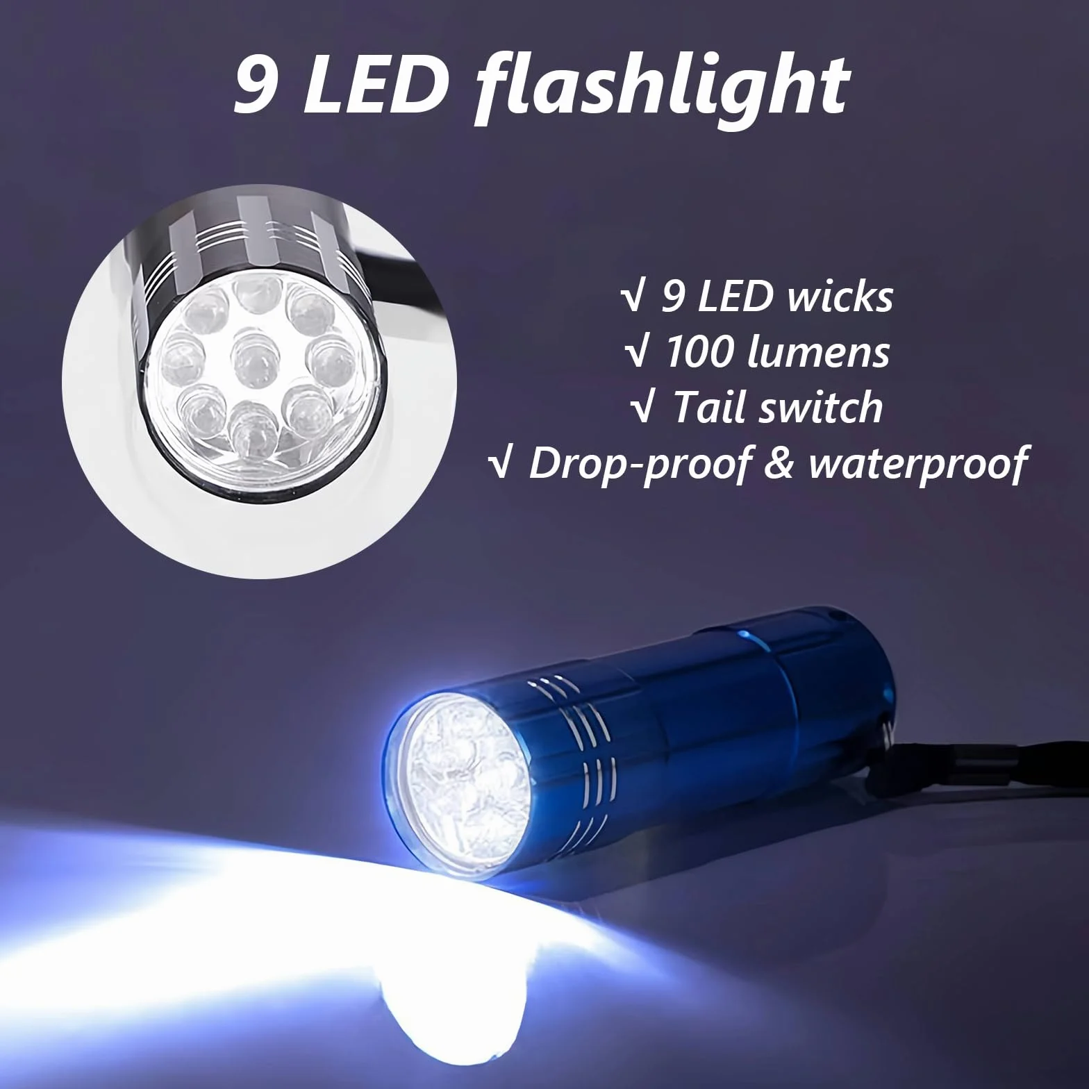 Flintronic 3-pak małych latarek LED, mała latarka kieszonkowa z 9 diodami LED, aluminiowa latarka dla dzieci, ze smyczą, super jasna, dla dzieci, dorosłych, na kemping, wędrówki, prezenty na świeżym