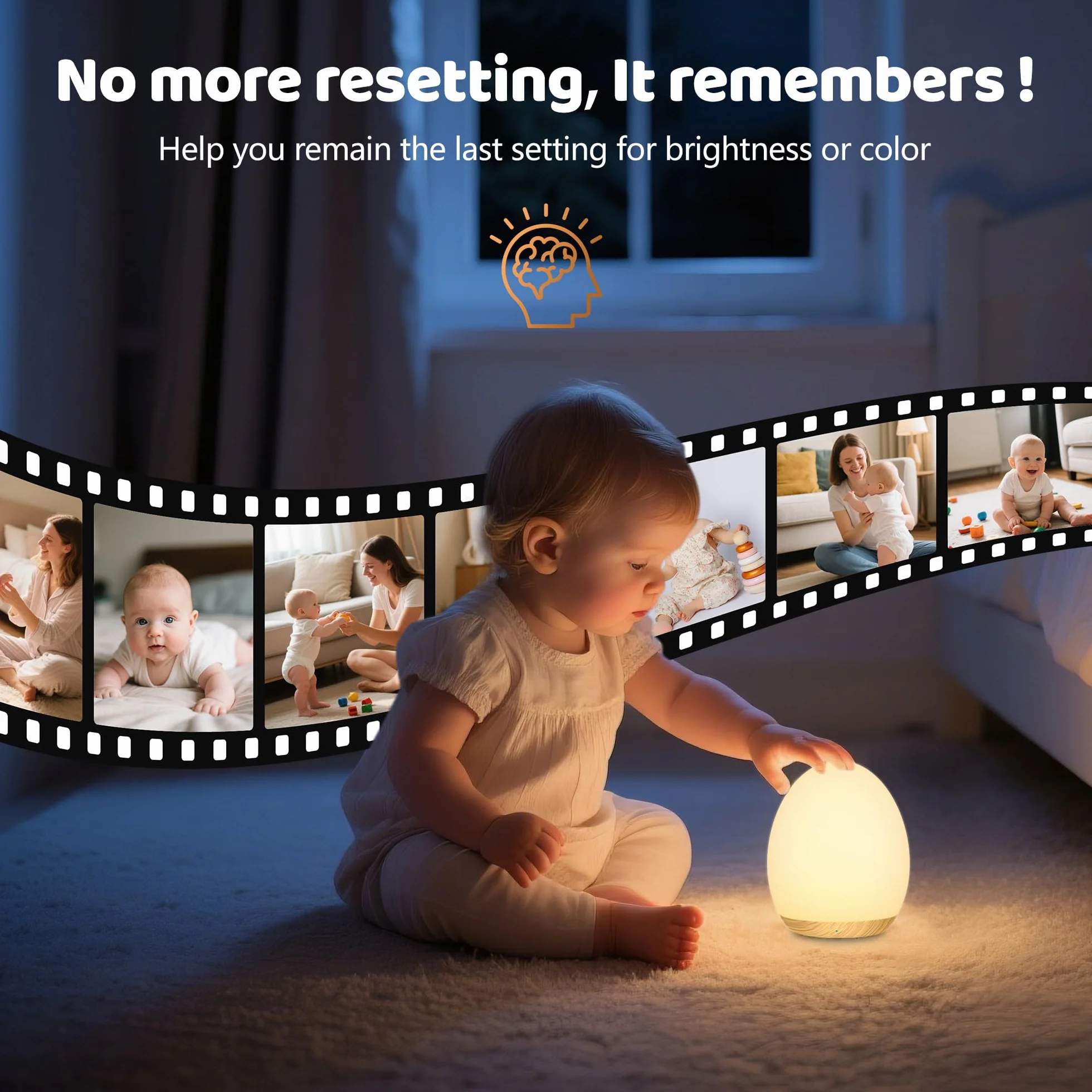 MediAcous Lampka nocna dla dzieci Lampa LED dla dzieci 8 kolorów lampka nocna z funkcją sterowania timerem ciepłe światło USB Akumulator