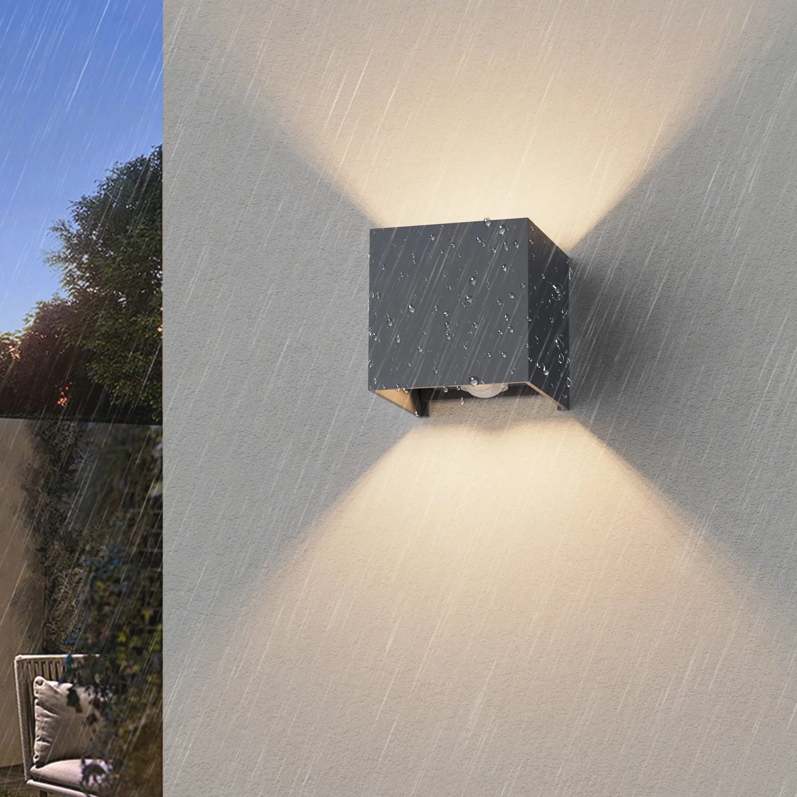 Klighten 4 szt. Zewnętrzna lampa ścienna z czujnikiem ruchu, IP54, oświetlenie ścienne wewnętrzne z regulowanym kątem wiązki, z wymienną żarówką LED G9, ciepła biel 3000 K, antracytowa