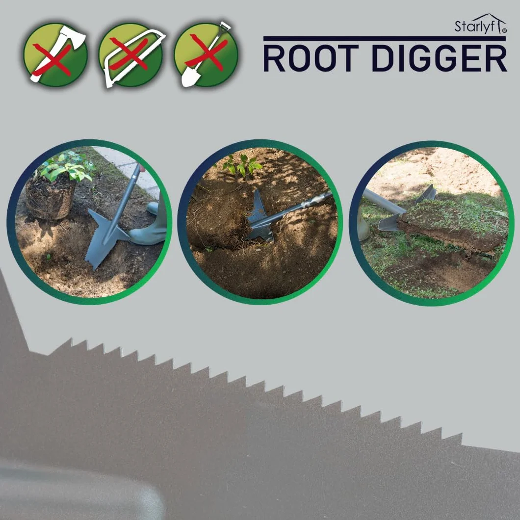 STARLYF Root Digger, nowa profesjonalna łopata do korzeni i trudnych prac, nowy model, piły szlifowane po bokach do głębi ziemi (5 w 1 - odłączana)