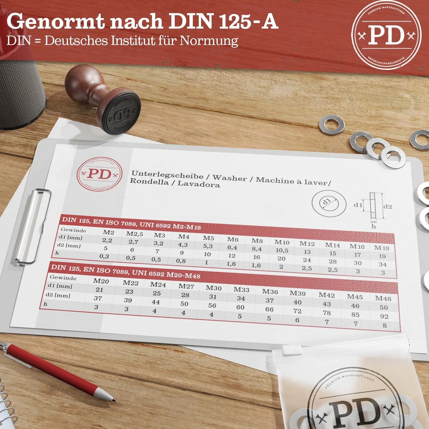 PD® Podkładki z tworzywa sztucznego M5 (DIN 125 kształt A/ISO 7089) | wysokiej jakości podkładki nylonowe PA | tarcze z tworzywa sztucznego poliamidowe o małej średnicy zewnętrznej | 25 sztuk