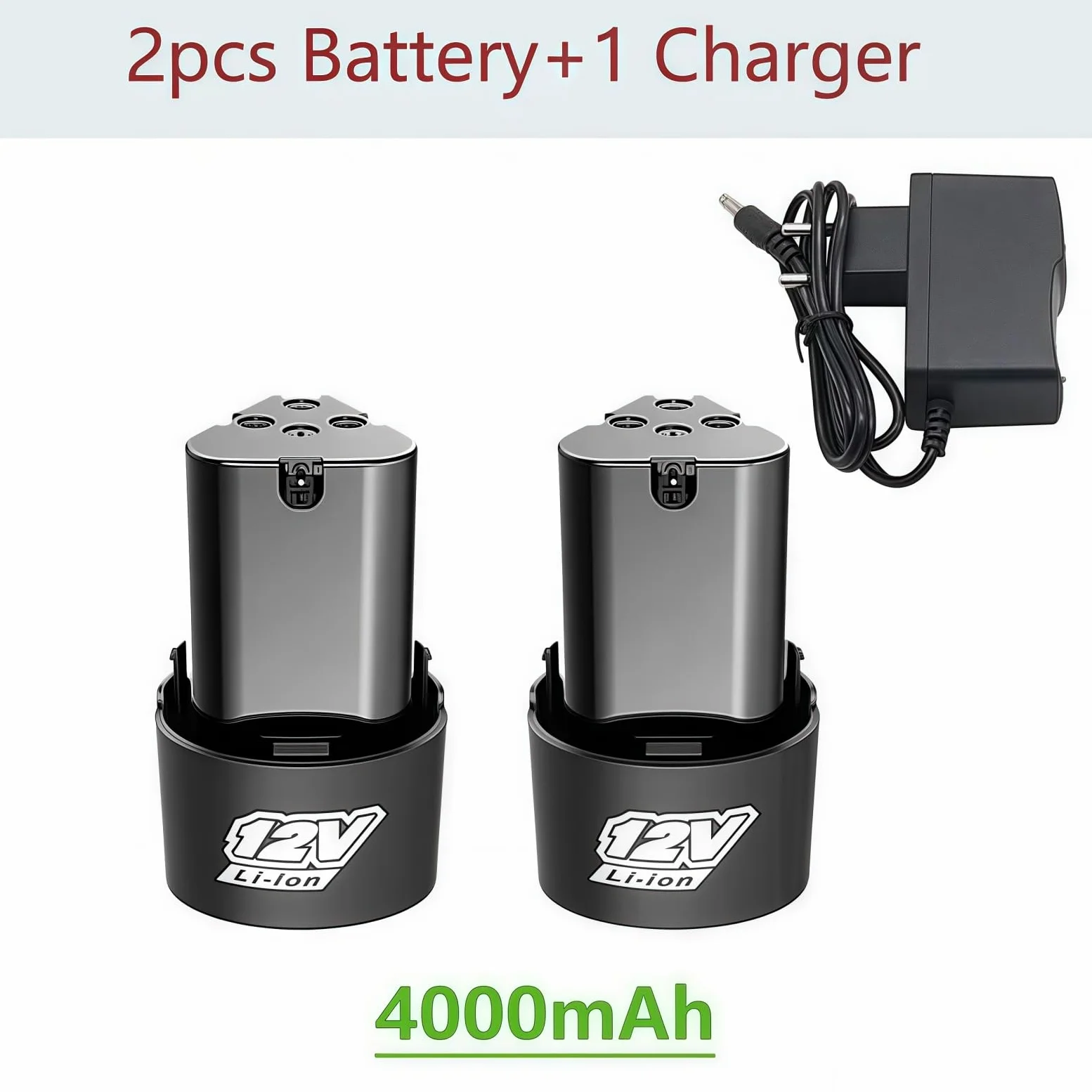 Akumulator litowo-jonowy 4000mAh typu B 12 V i ładowarka. Kompatybilny z wkrętarką elektryczną, wiertarką elektryczną, szlifierką kątową, elektronarzędziami(2pcs-4.0Ah-charger)