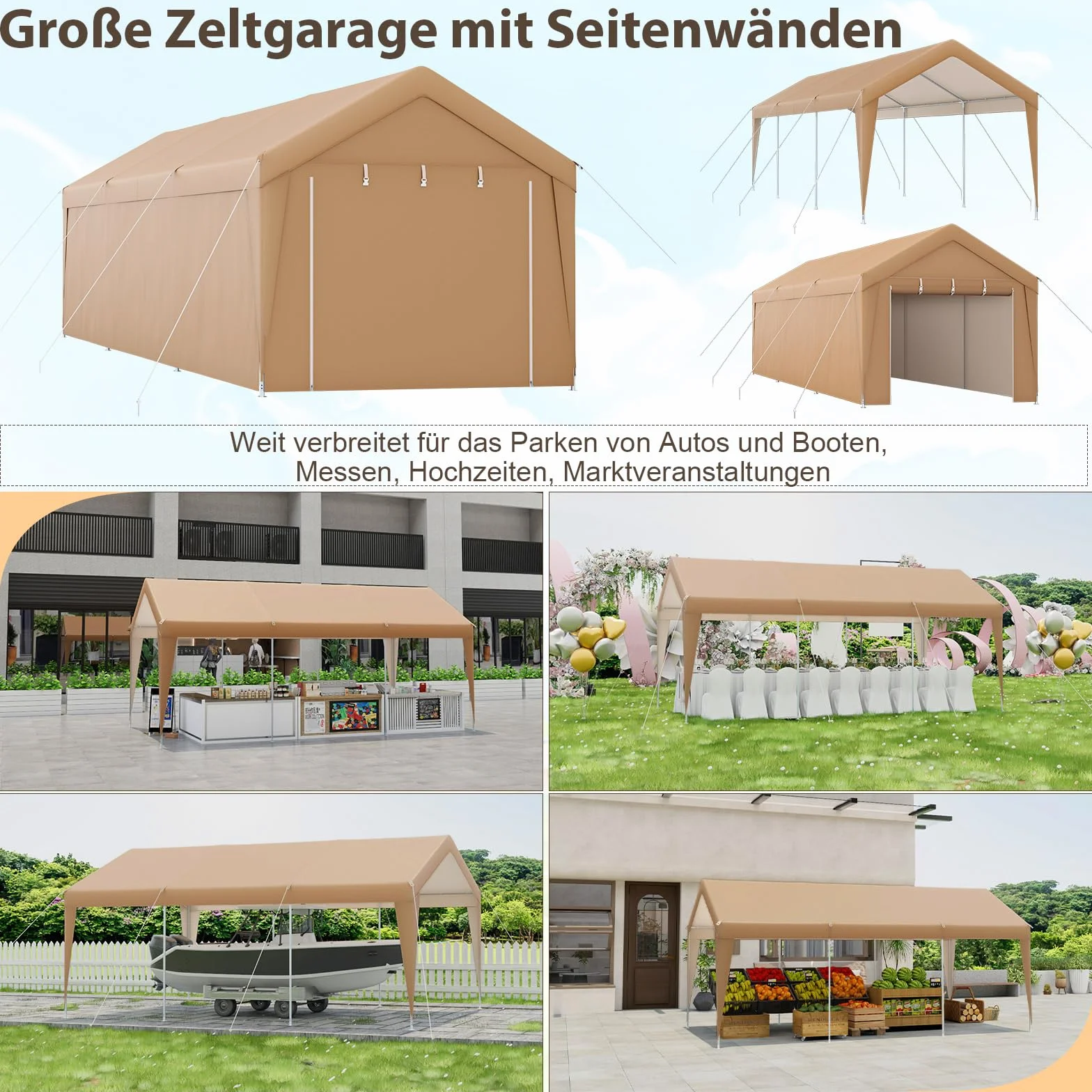 COSTWAY Garaż namiotowy, wymiary: 301 x 600 x 285 cm, przenośny namiot garażowy z ocynkowaną metalową ramą i osłoną odporną na warunki atmosferyczne, stojak samochodowy do samochodów osobowych, łodzi