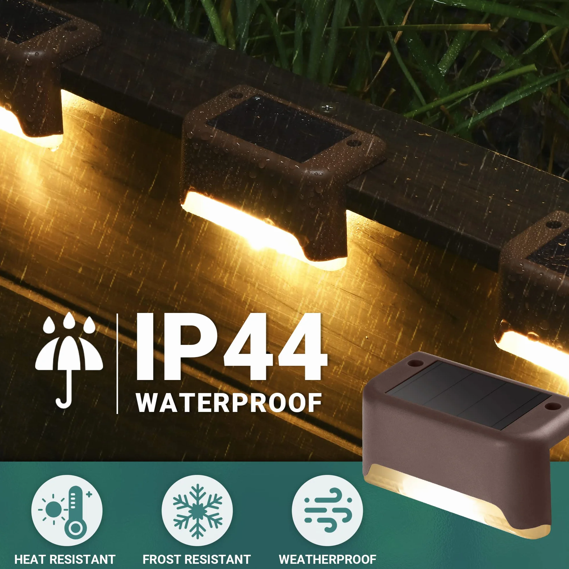 GIGALUMI Solarne lampy ogrodzeniowe, do ogrodu, 16 sztuk, solarne światła schodowe, wodoodporne, solarne światła pokładowe na schody, podwórko, patio, rynnę, do ogrodu, dekoracja ścieżki (brązowe