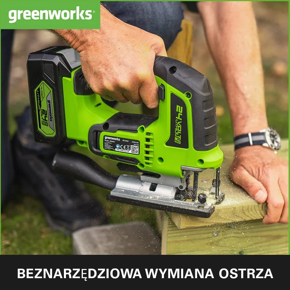 Greenworks GD24JS Wyrzynarka Akumulatorowa, 3000 obr./min, Regulowana Podstawa do 45°, Przystawka Próżniowa BEZ Baterii i Ładowarki 24V