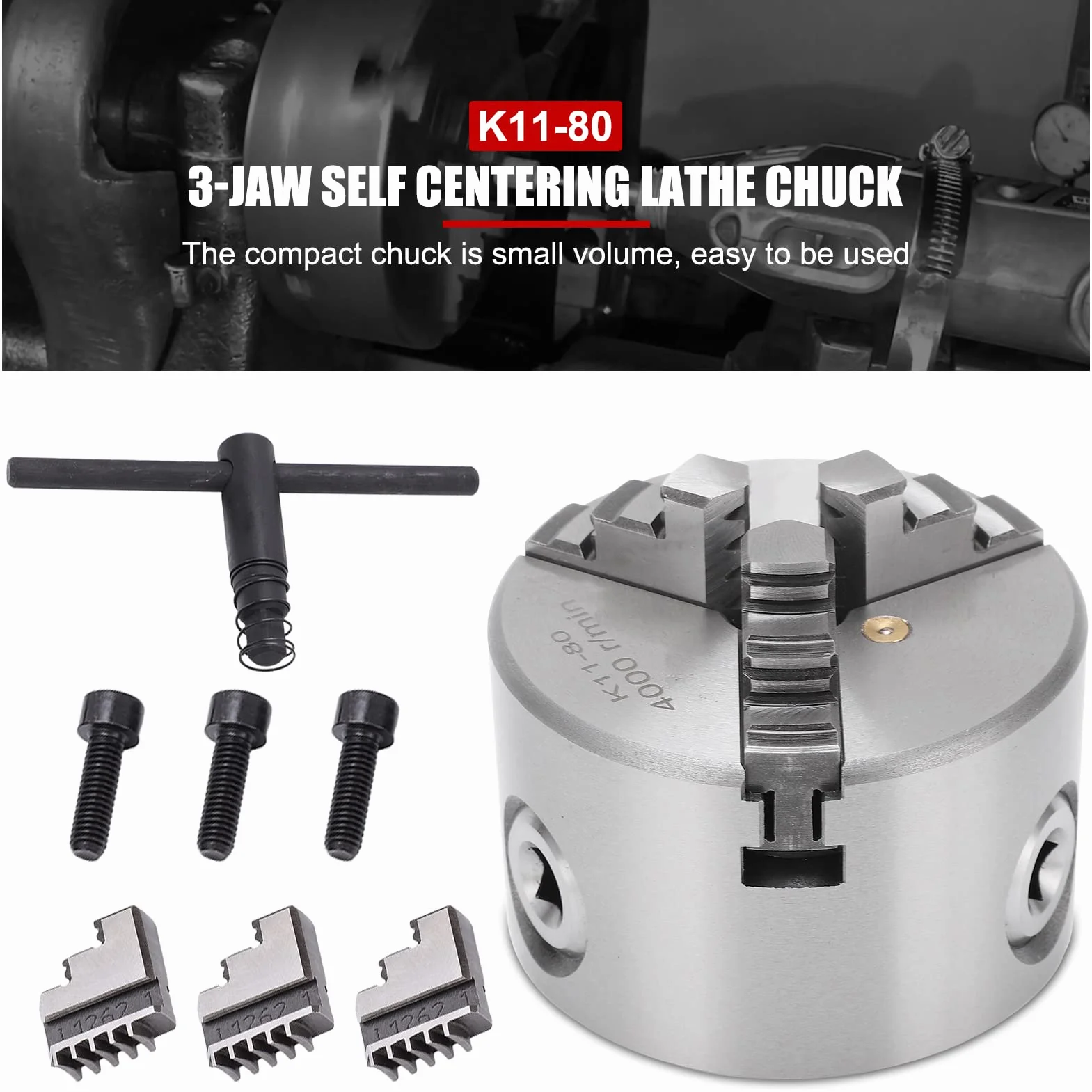 Zestaw uchwytów, 3 cale SANOU K11-80 Tokarka samocentrująca 3-szczękowa 80 mm Uchwyt wiertarski 0,07 mm Średnica Precyzja Mała objętość