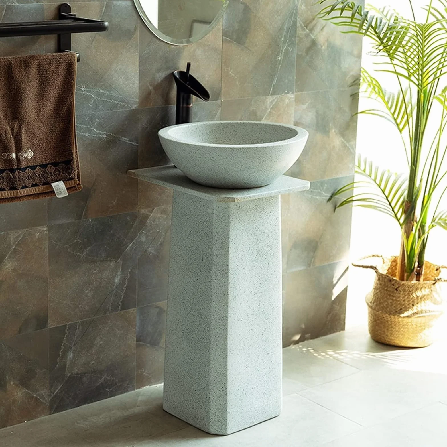 Umywalka Łazienkowa Nablatowa, Ceramiczna Umywalka Łazienkowa, Umywalka Na Postumencie, Styl Industrialny, Ręcznie Robiona Ceramiczna Umywalka Kolumnowa Z Kranem I Odpływ,PedestalBasinSink