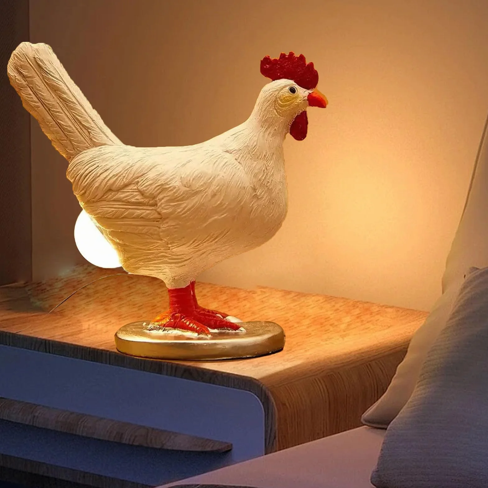 Lampa z Jajkiem Kurzym, Lampka Nocna z żywicy z Jajkiem Kurzym Realistyczna Lampa LED z Jajkiem, Zabawna Lampa Stołowa z Kurczaka, Nowatorska Lampa Znosząca Jaja na Wielkanoc,