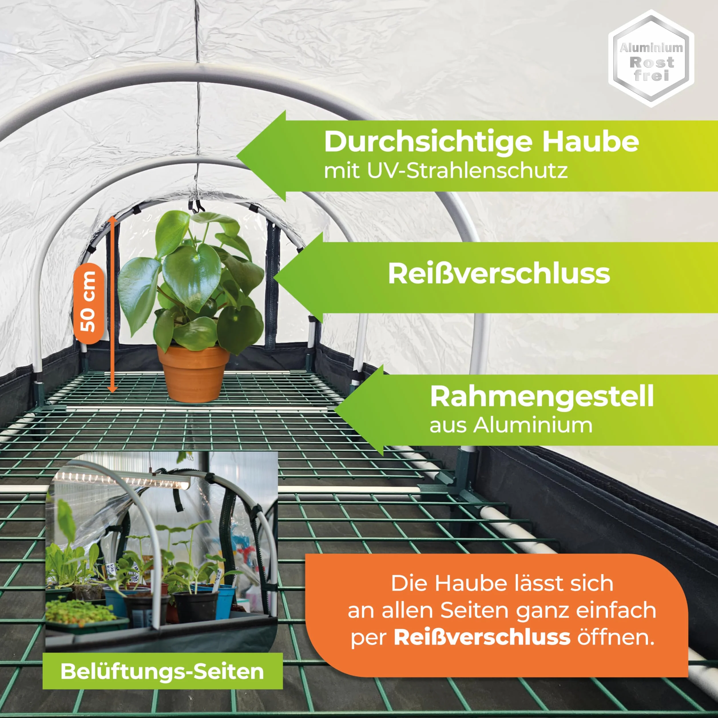 Bio Green Szklarnia pokojowa Jumbo XXL zestaw z matą grzewczą i cyfrowym termostatem rama aluminiowa 130x60x50 cm